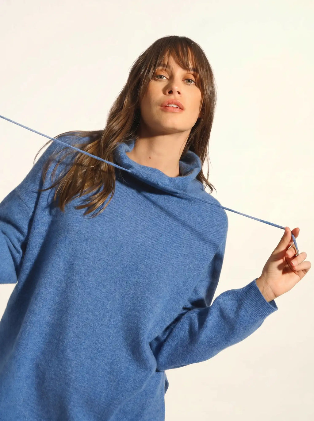 MELROSE pullover stehkragen kordelzug seitenschlitze blau denim