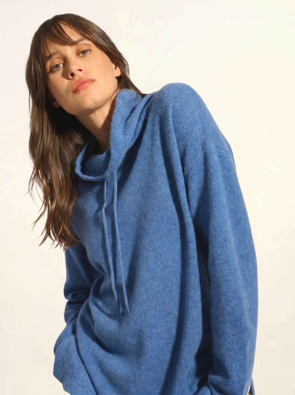 MELROSE pullover stehkragen kordelzug seitenschlitze blau denim