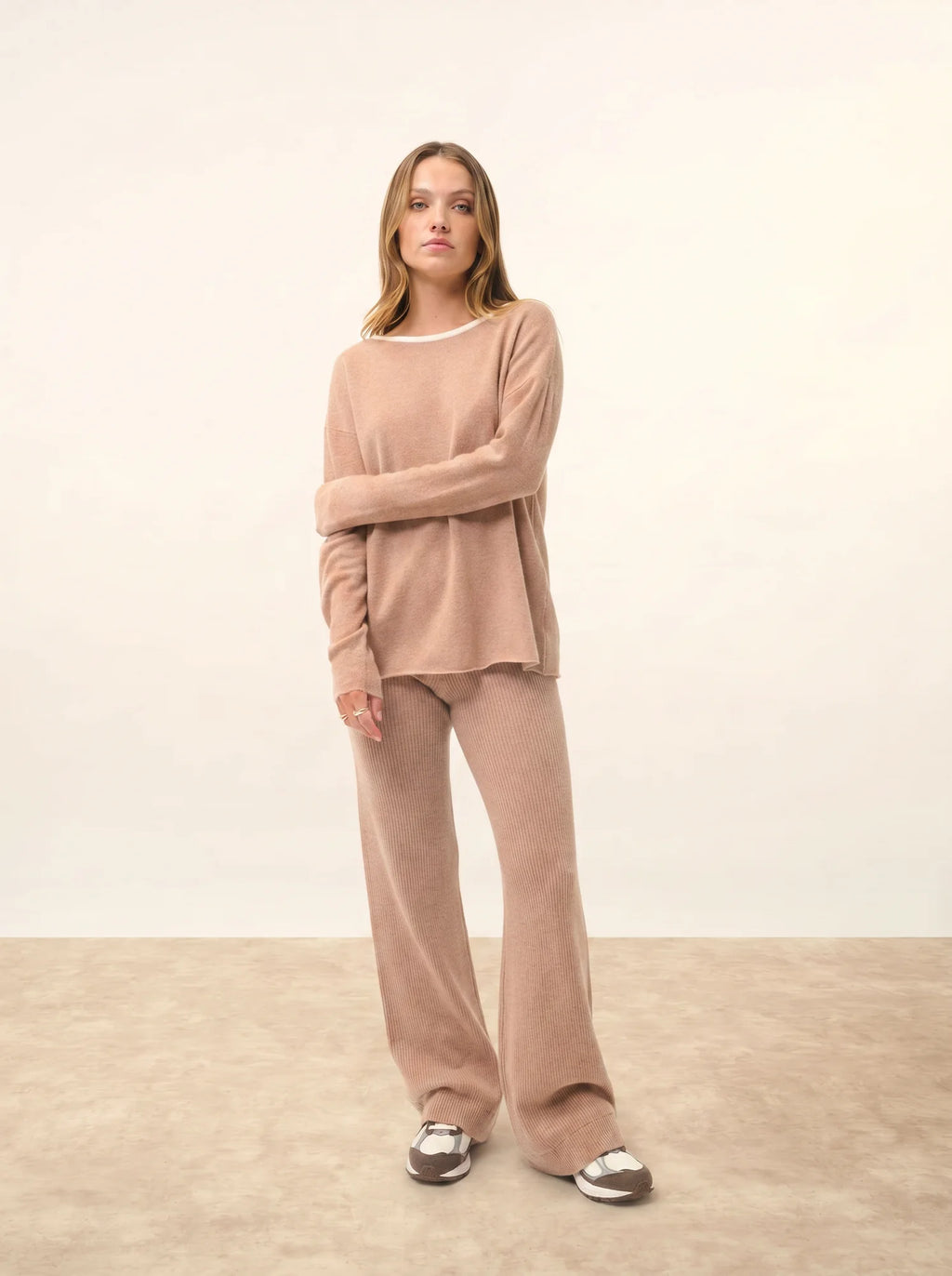 CLOLA pullover rundhalsausschnitt camel meliert