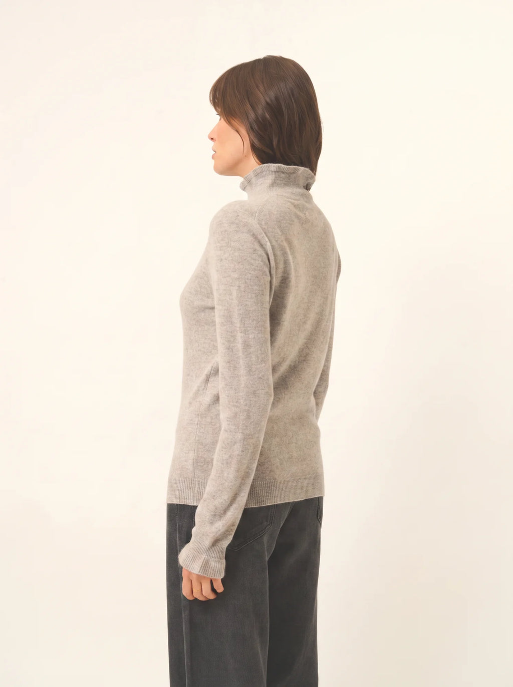 TRILA pullover stehkragen volant wolke meliert