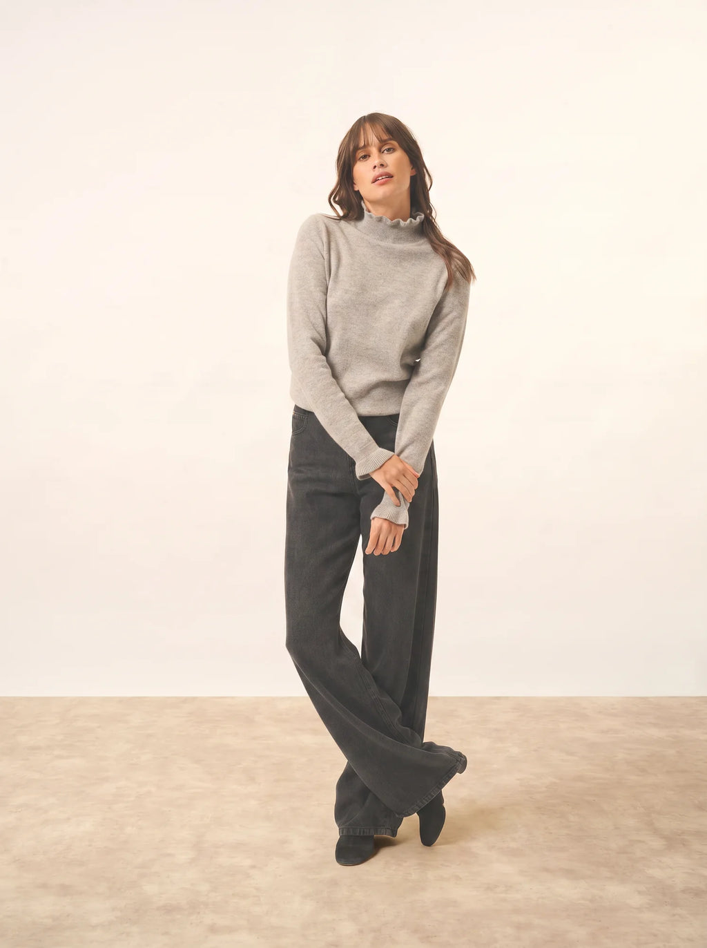 TRILA pullover stehkragen volant wolke meliert