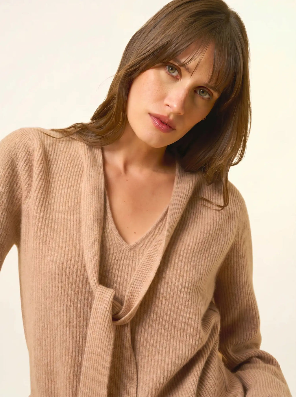 NOTY pullover col lavallière camel meliert