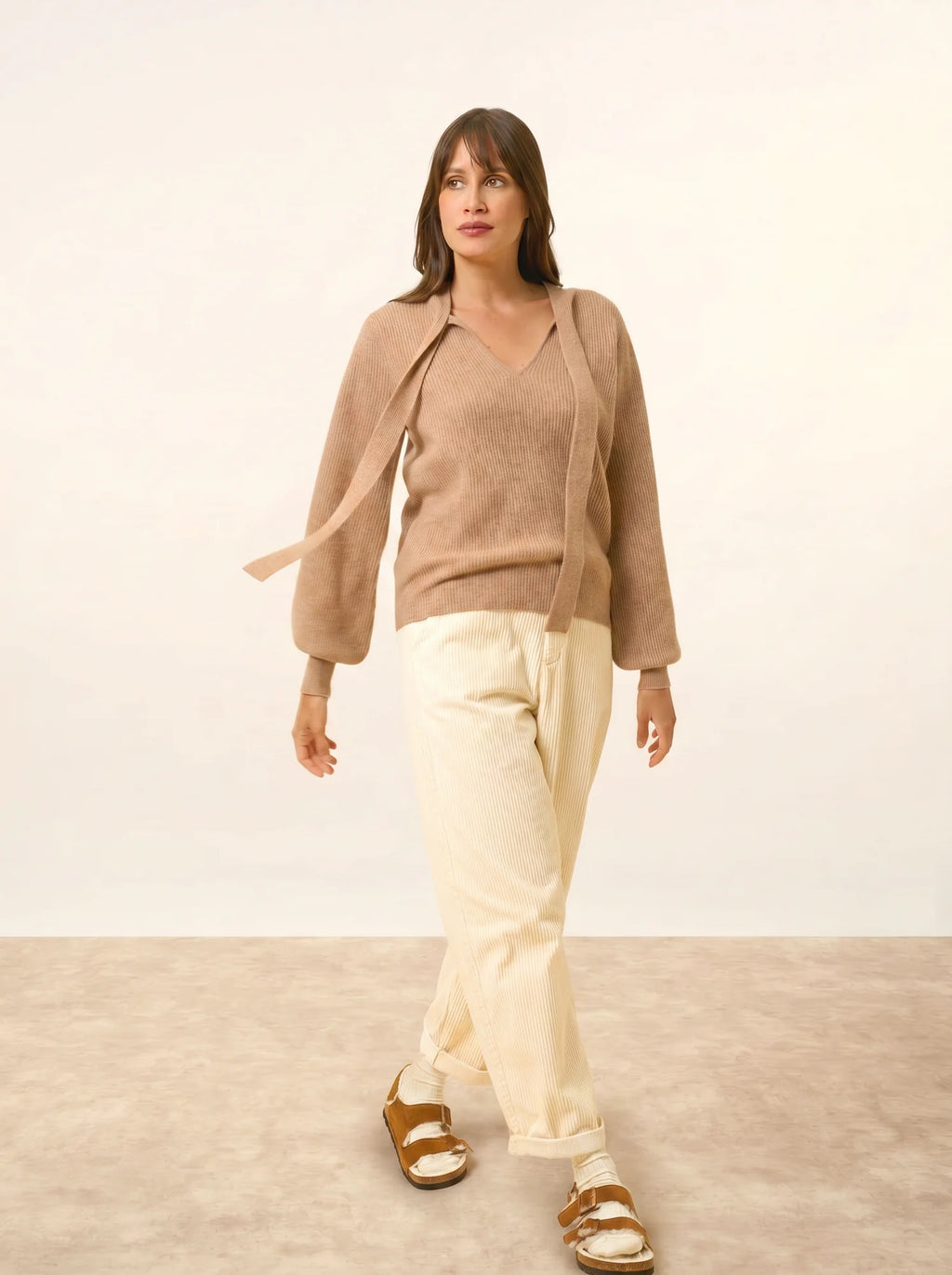 NOTY pullover col lavallière camel meliert