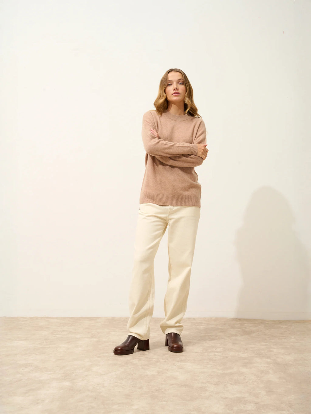 JOSPE pullover rundhalsausschnitt camel meliert