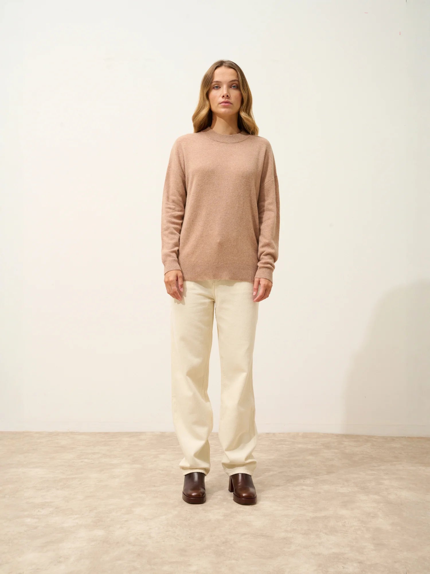 JOSPE pullover rundhalsausschnitt camel meliert