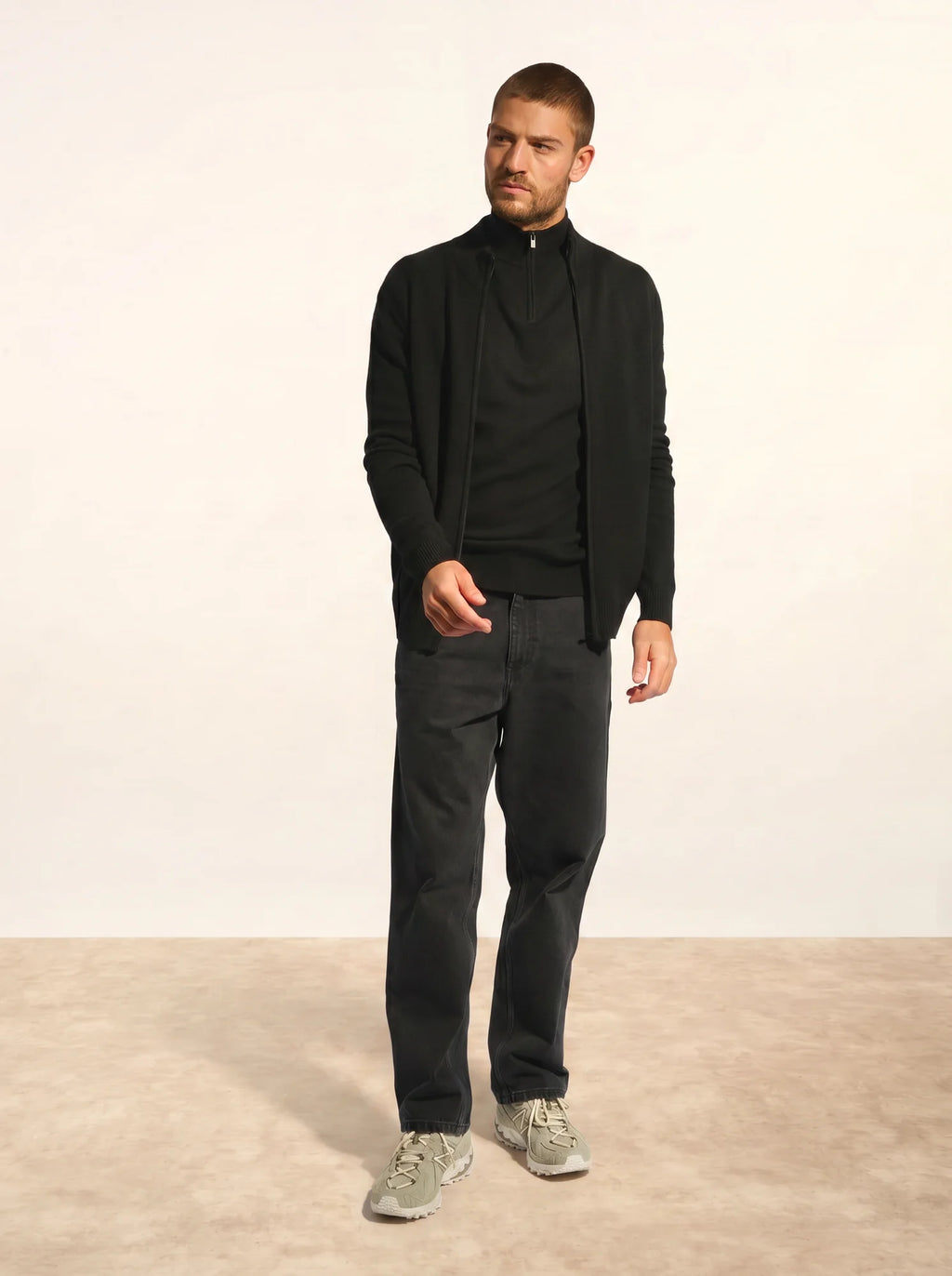 CHARLOTTE gilet zippé col camionneur 4 fils noir