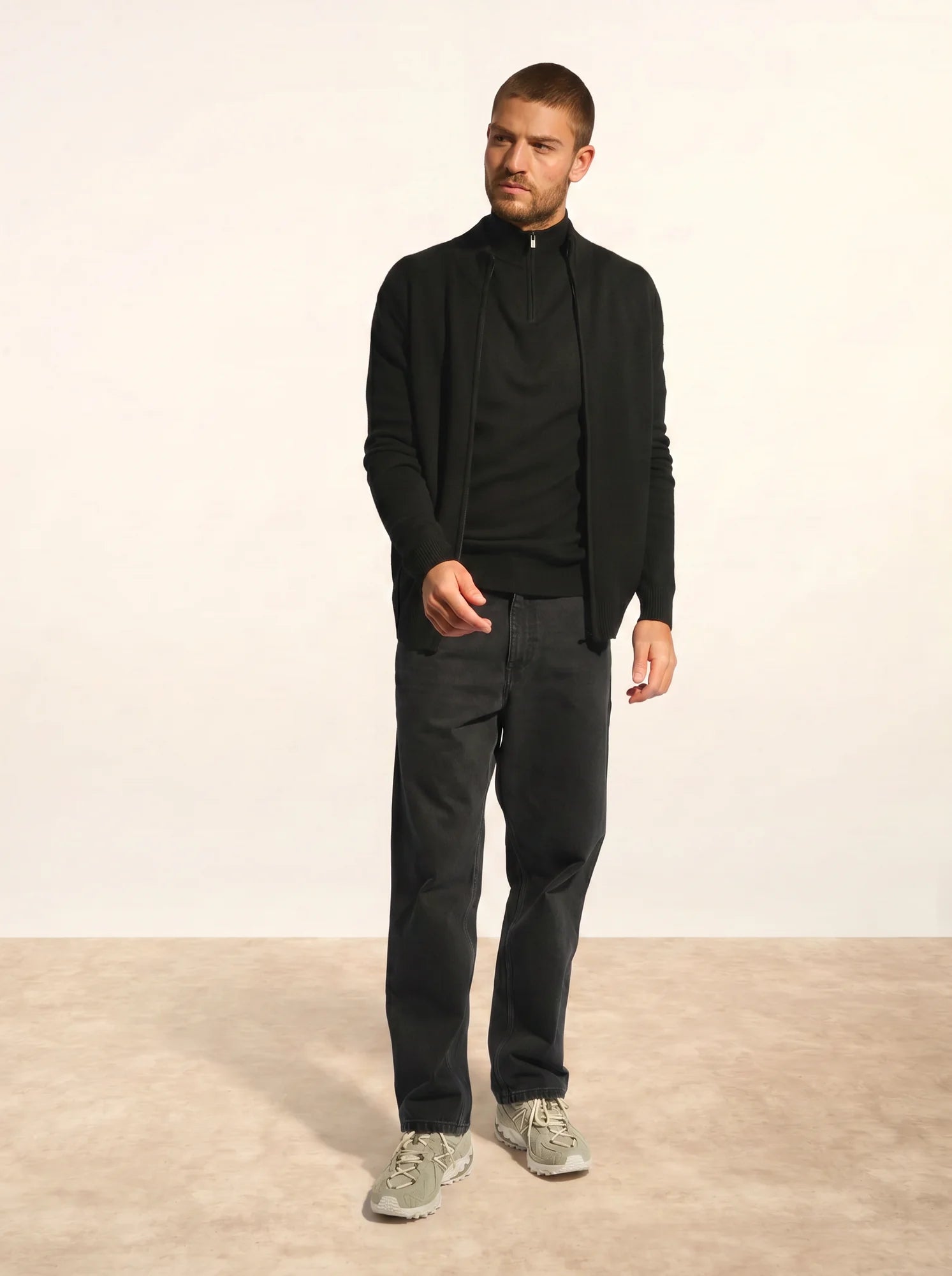 CHARLOTTE gilet zippé col camionneur 4 fils noir
