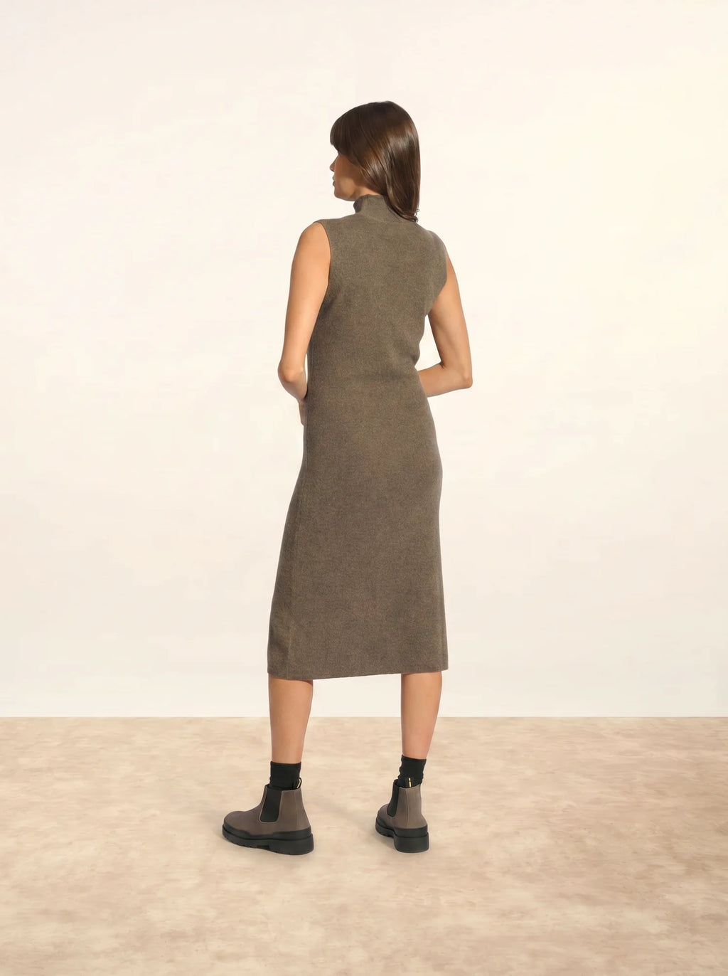 LOTTIE kleid stehkragen ärmellos taupe meliert