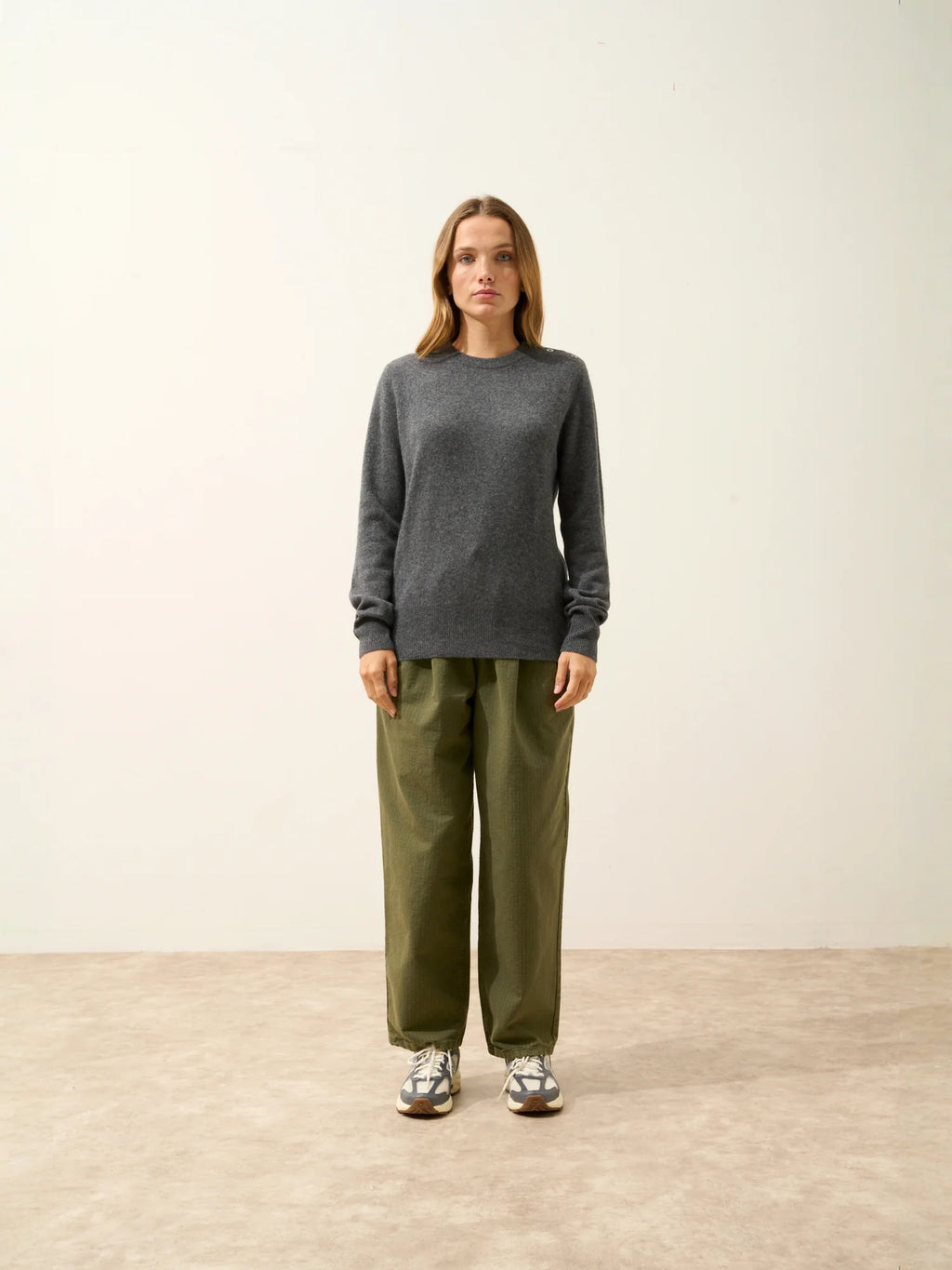 JEANNE pullover rundhalsausschnitt marine anthrazit meliert
