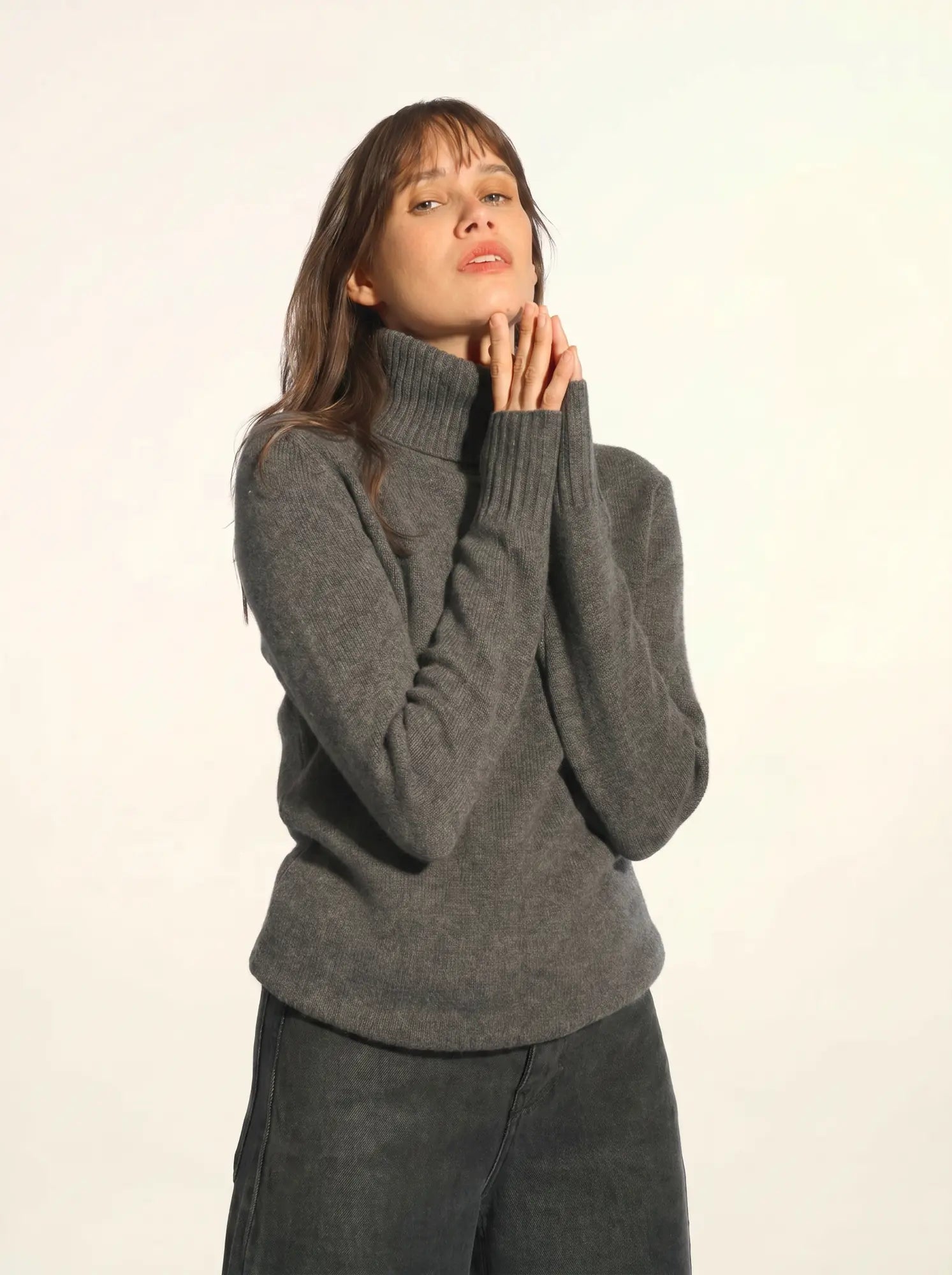 LUCIE pull col roulé 4 fils anthracite chiné