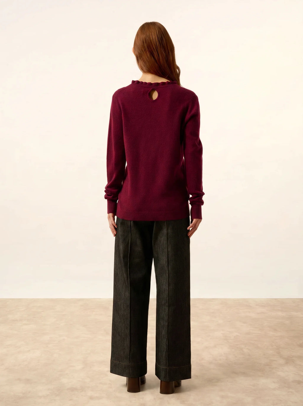 CHARLIE pullover stehkragen volant tropfen hinten bordeaux
