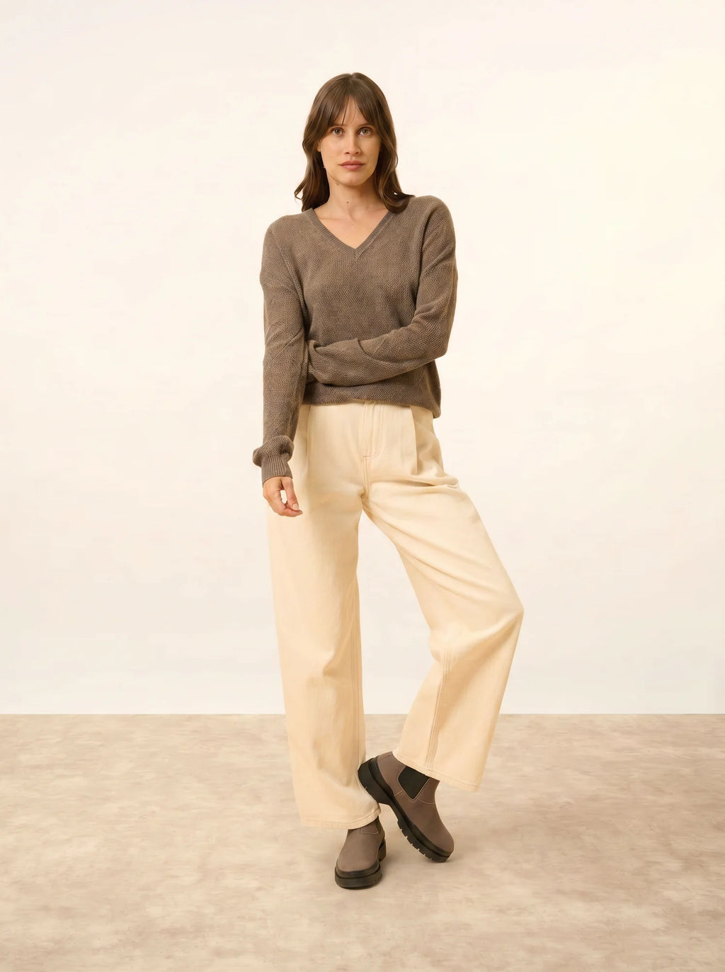 CAPUCINE pullover v-ausschnitt taupe meliert