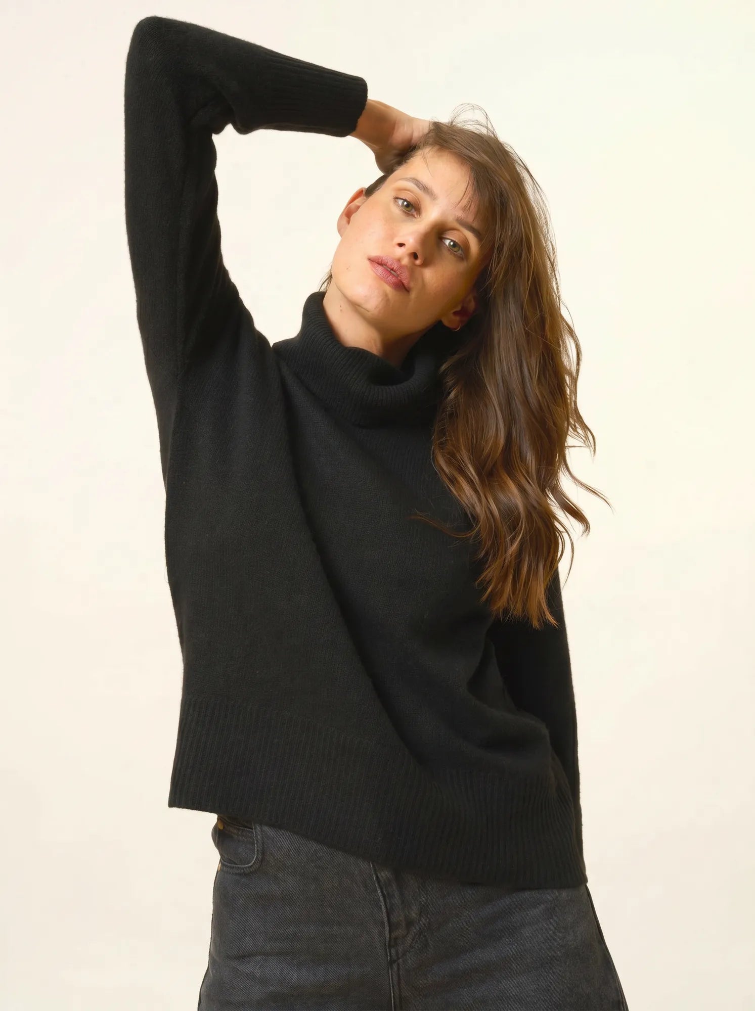 ROMANE pull col roulé 4 fils noir