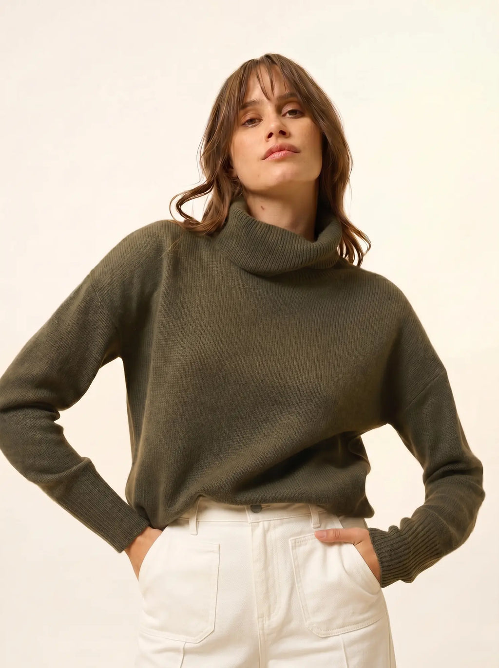 ROMANE pullover rollkragen 4-fädig khaki