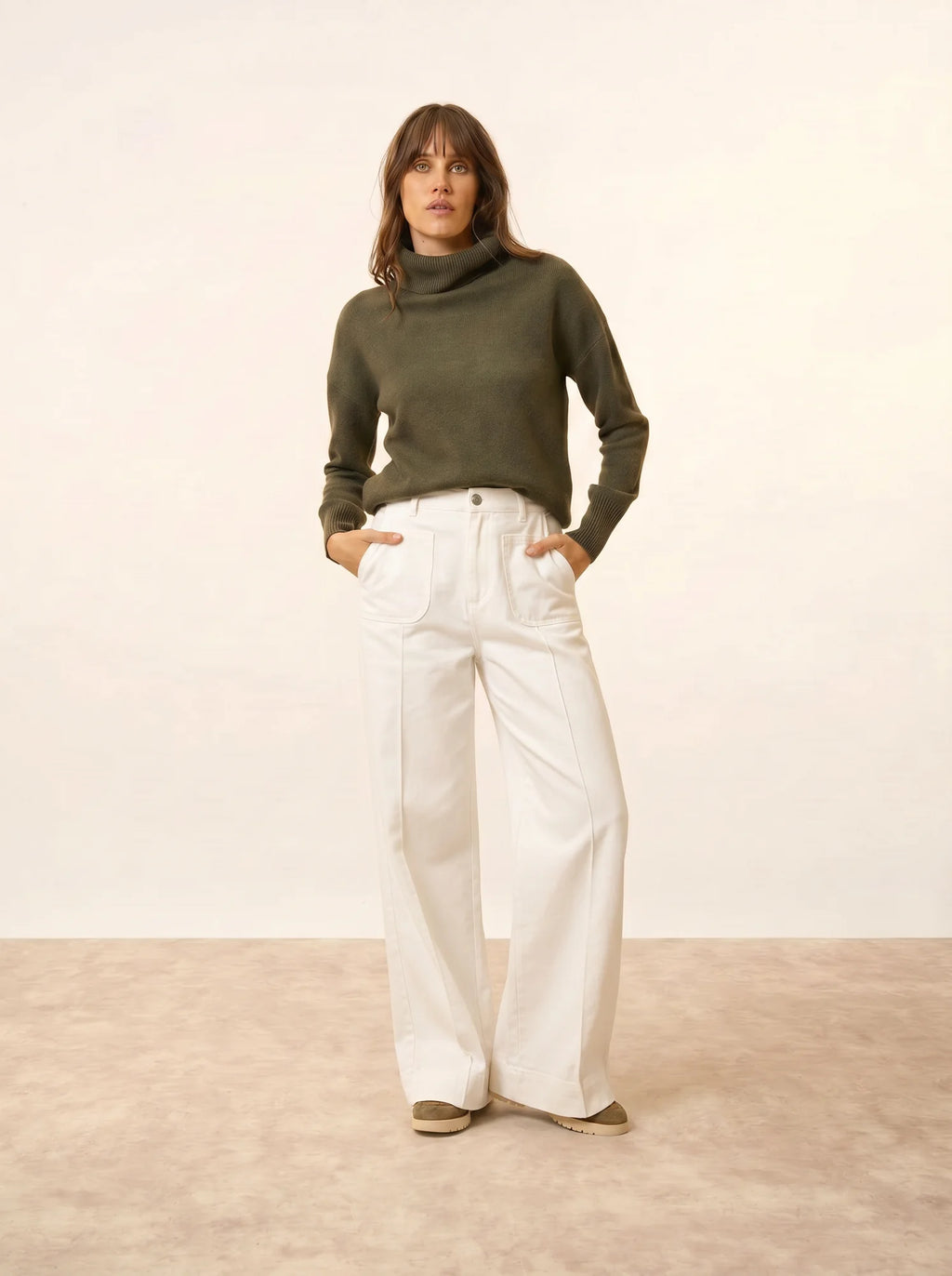 ROMANE pullover rollkragen 4-fädig khaki