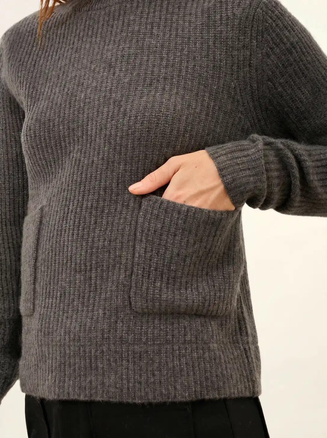 INAYA pullover rundhalsausschnitt 4-fädig anthrazit meliert