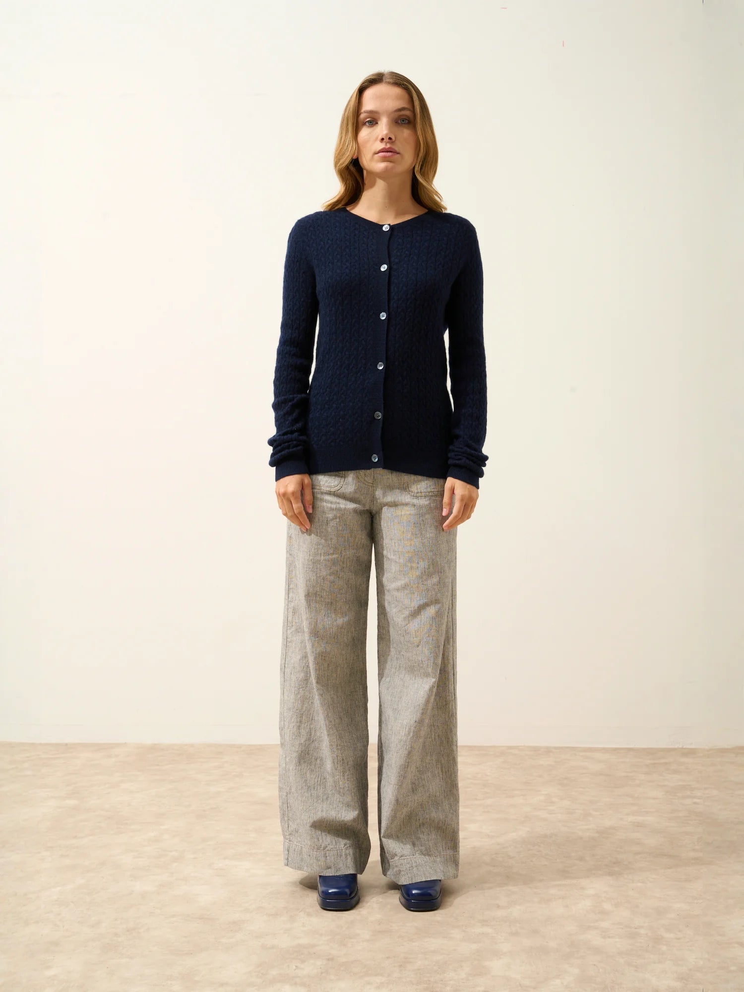LAURA cardigan col rond bleu marine