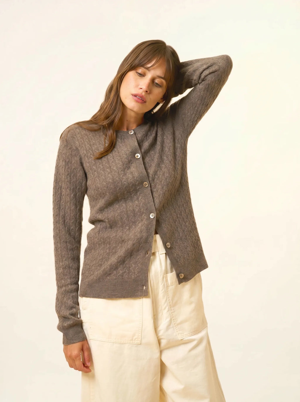 LAURA cardigan col rond taupe chiné