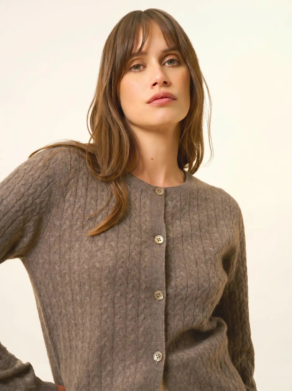 LAURA cardigan col rond taupe chiné