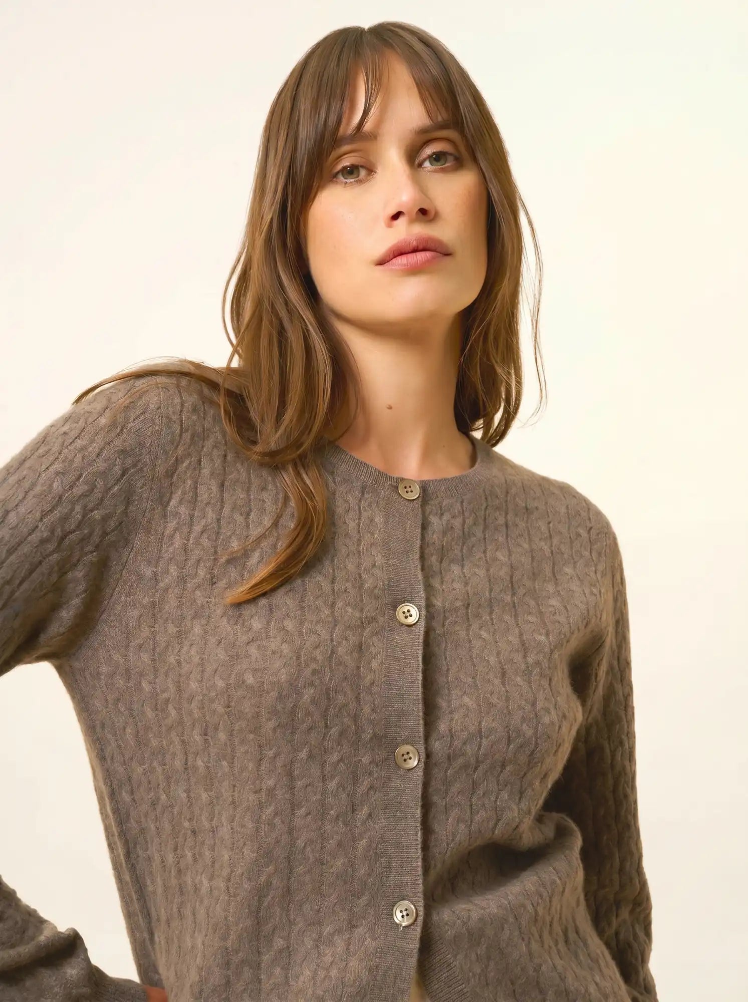 LAURA cardigan col rond taupe chiné