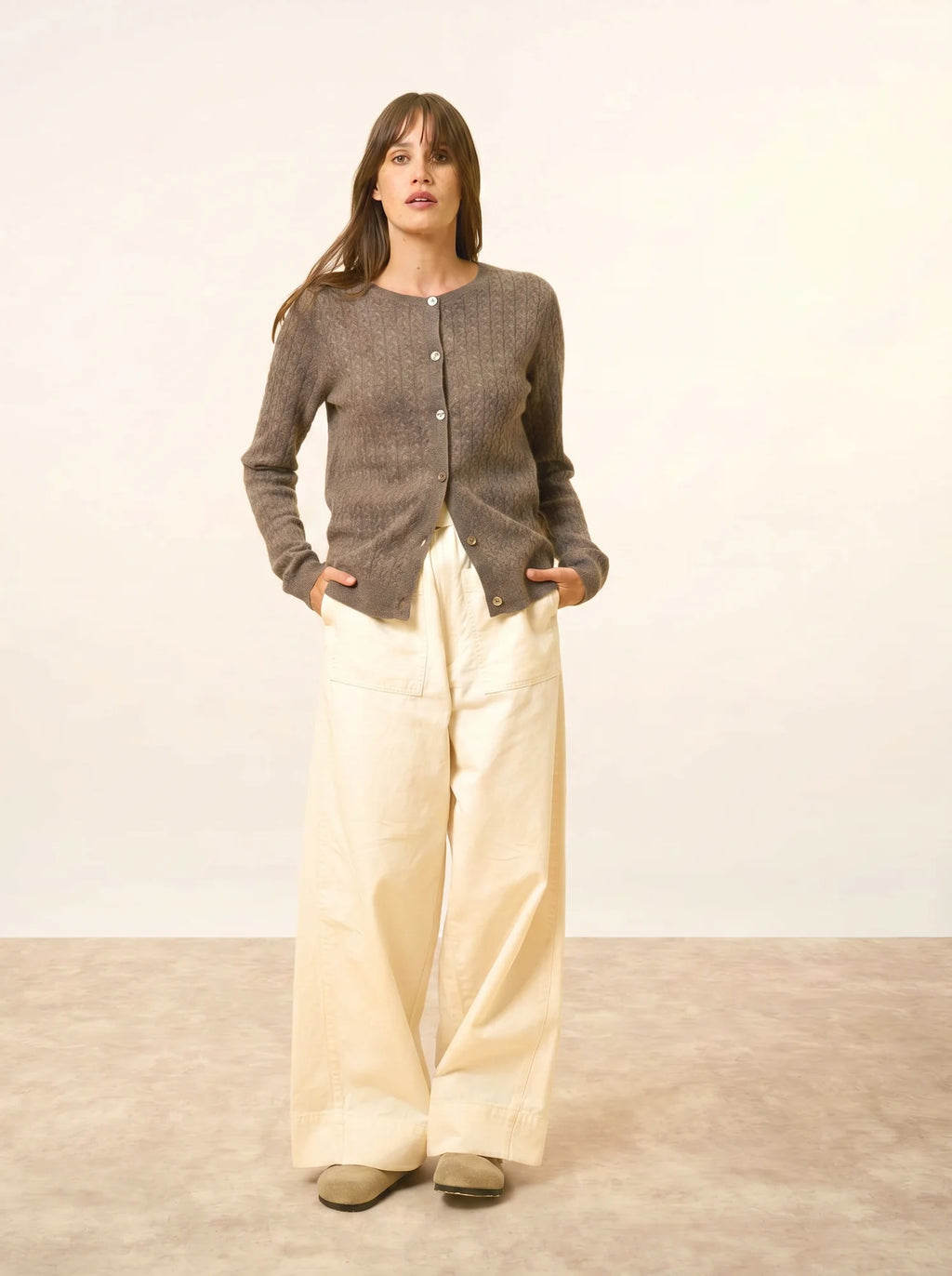 LAURA cardigan col rond taupe chiné