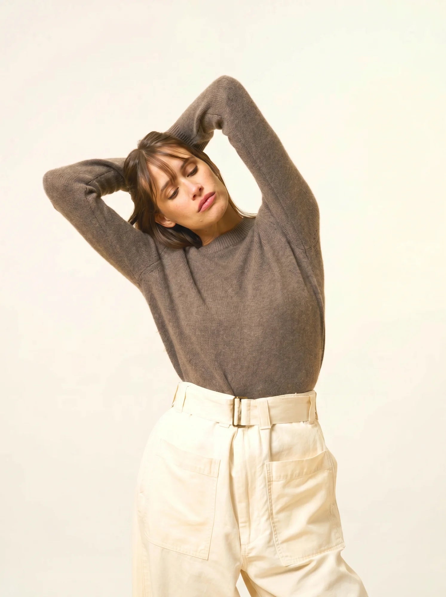 LEXINI pullover rundhalsausschnitt 4-fädig taupe meliert