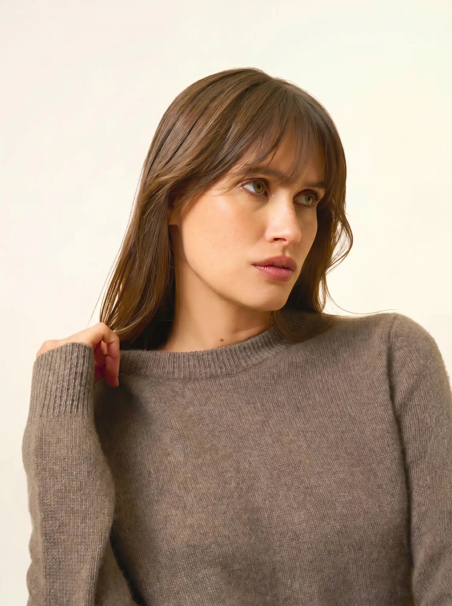 LEXINI pullover rundhalsausschnitt 4-fädig taupe meliert
