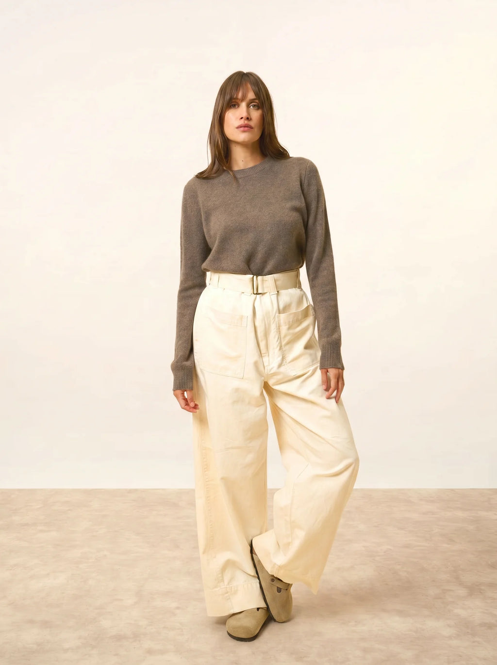 LEXINI pullover rundhalsausschnitt 4-fädig taupe meliert