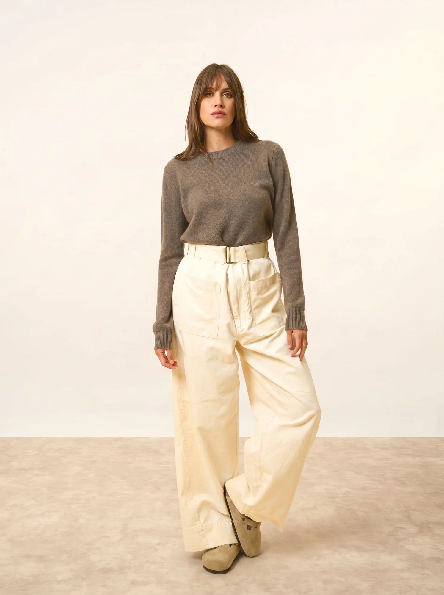 LEXINI pullover rundhalsausschnitt 4-fädig taupe meliert