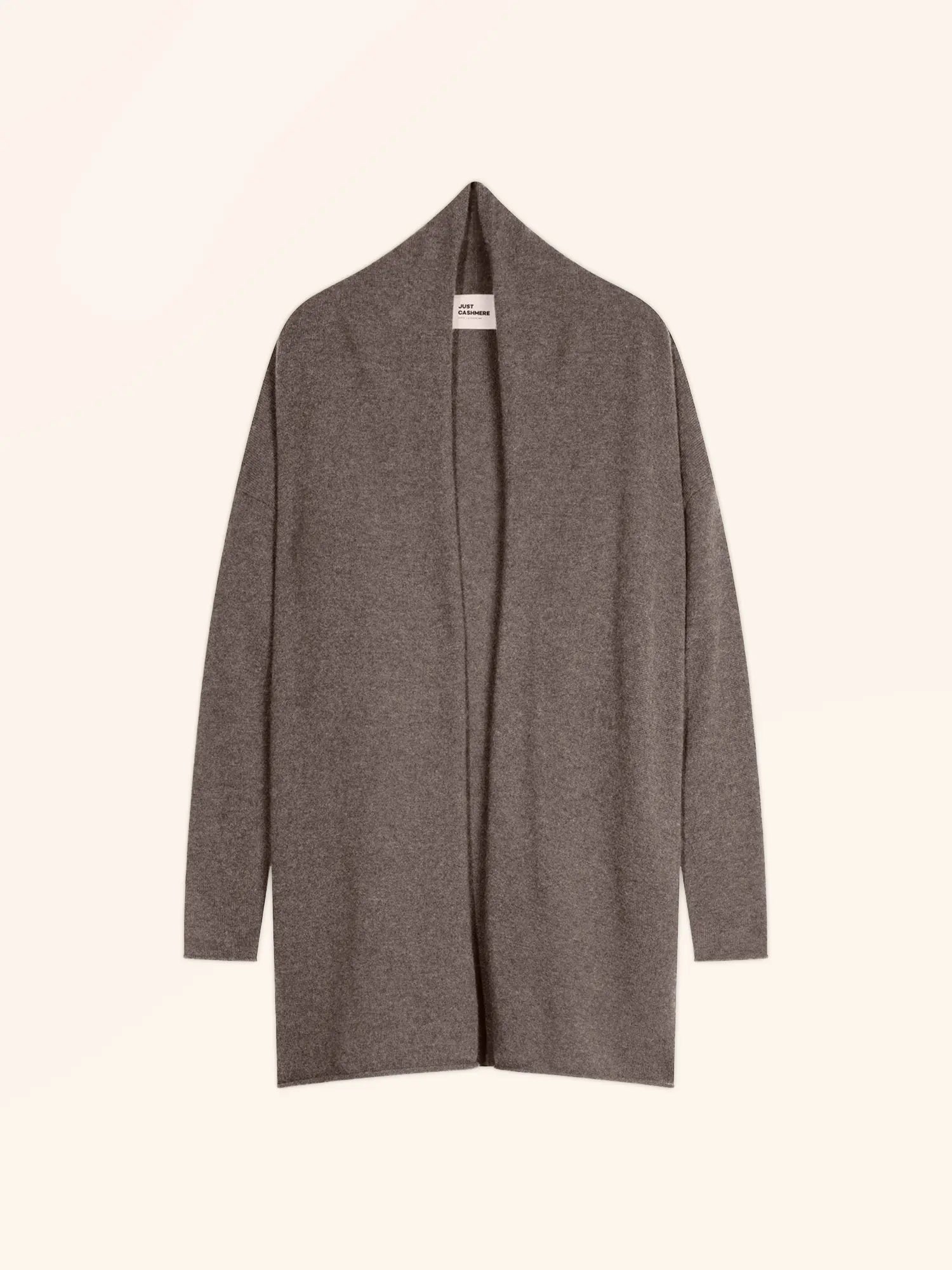 MADDIE jacke lang offen schalkragen taupe meliert