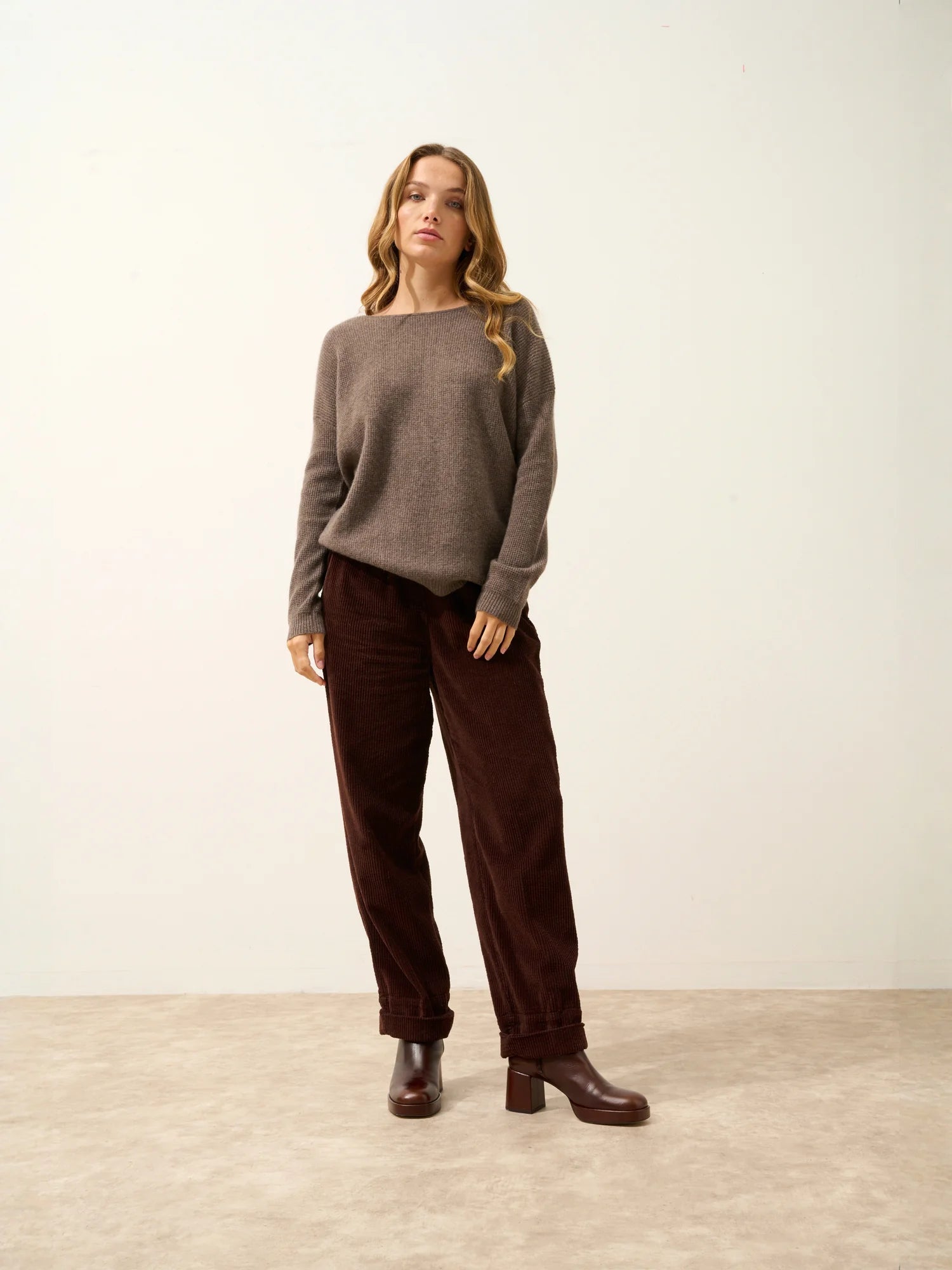 ARIANA pullover u-boot-ausschnitt taupe meliert