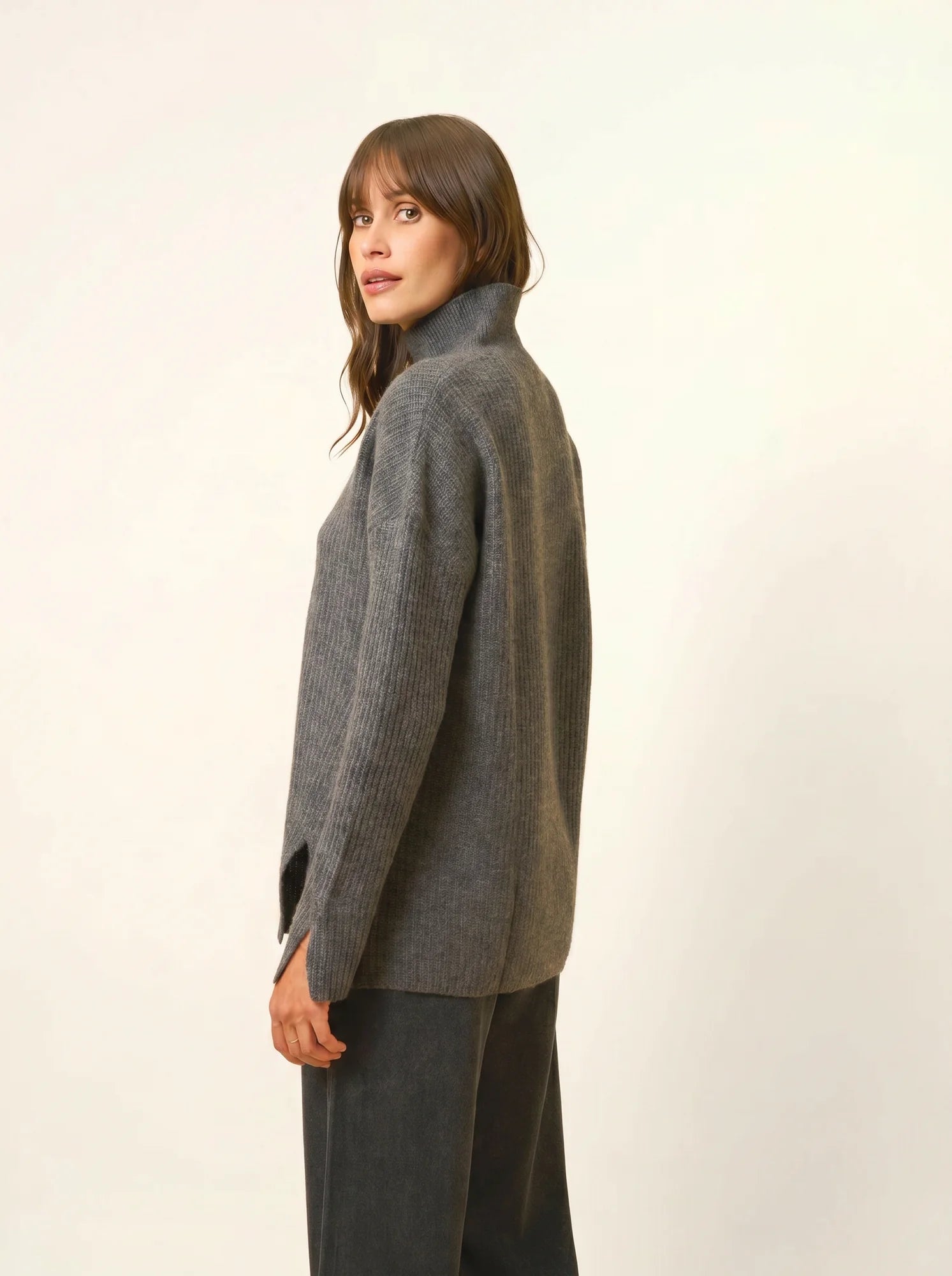 LOUISE pull col montant 4 fils anthracite chiné