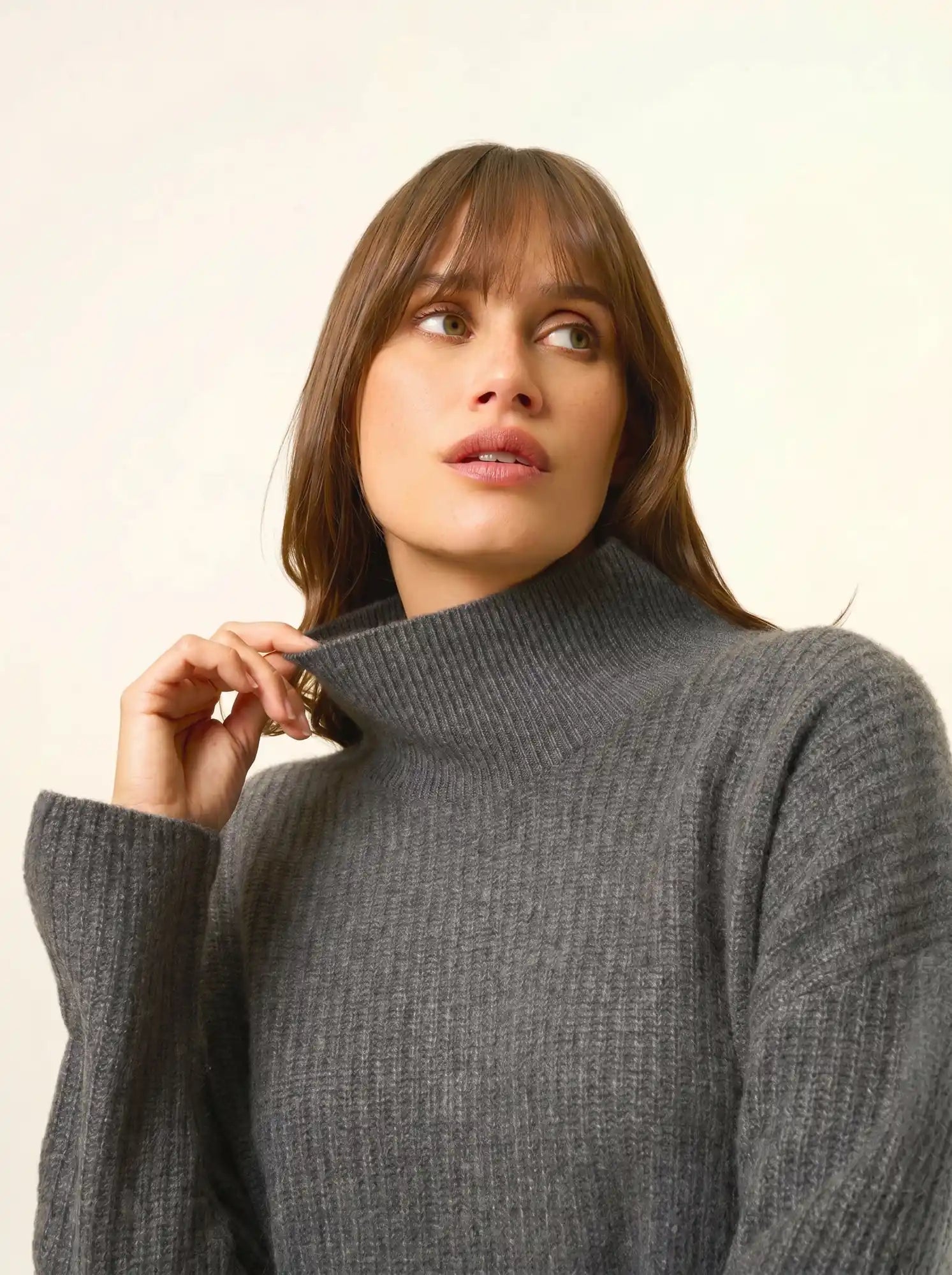 LOUISE pull col montant 4 fils anthracite chiné