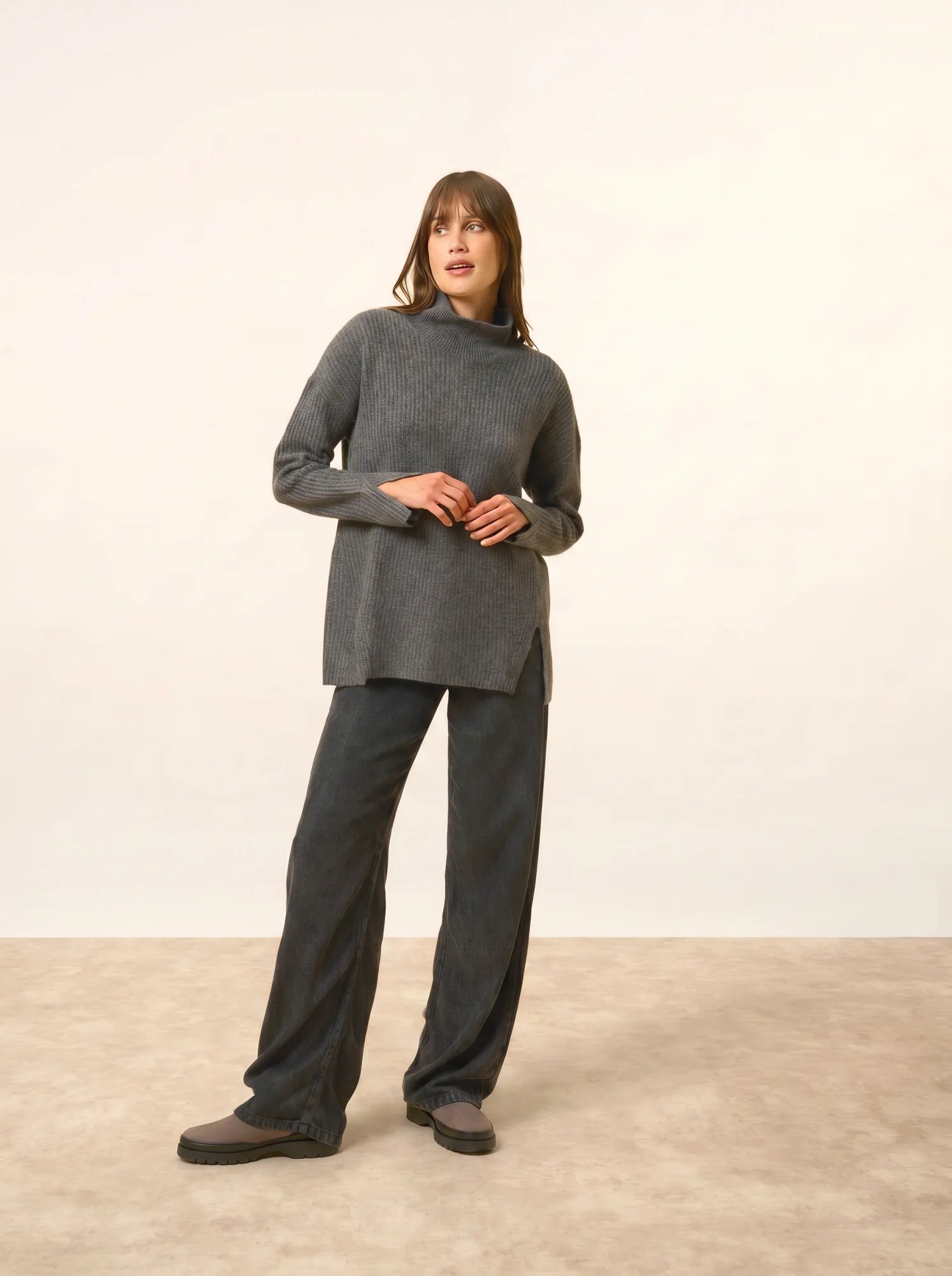 LOUISE pull col montant 4 fils anthracite chiné