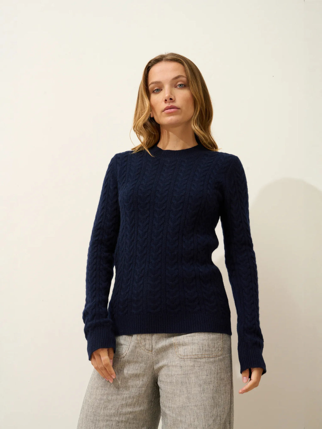 ALICE pull col rond 4 fils bleu marine