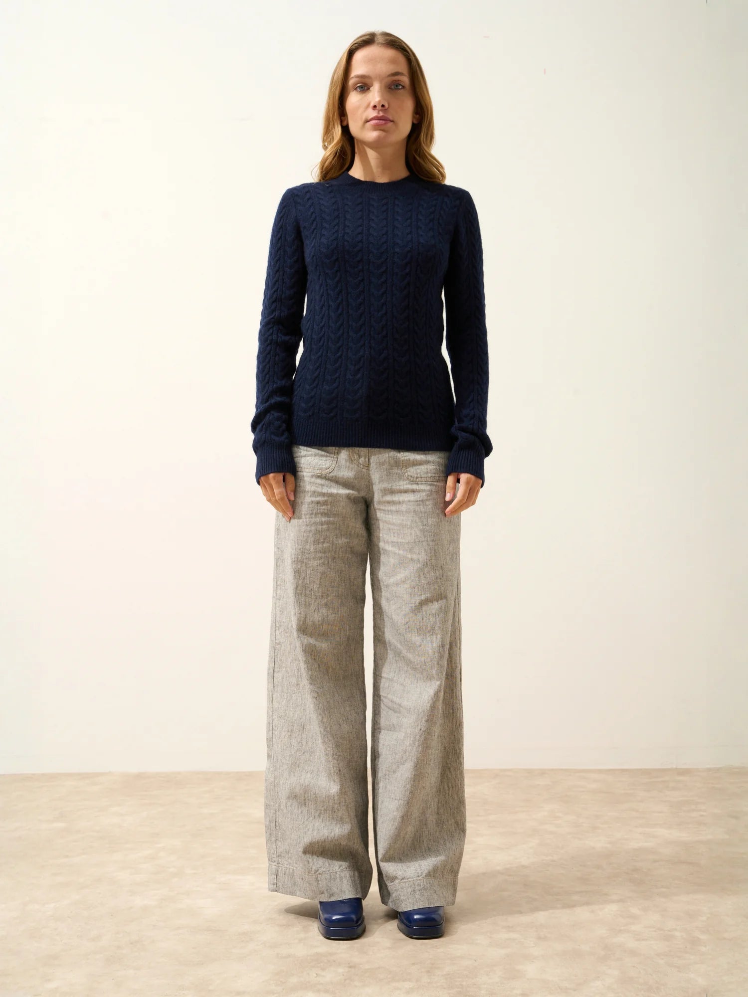 ALICE pull col rond 4 fils bleu marine