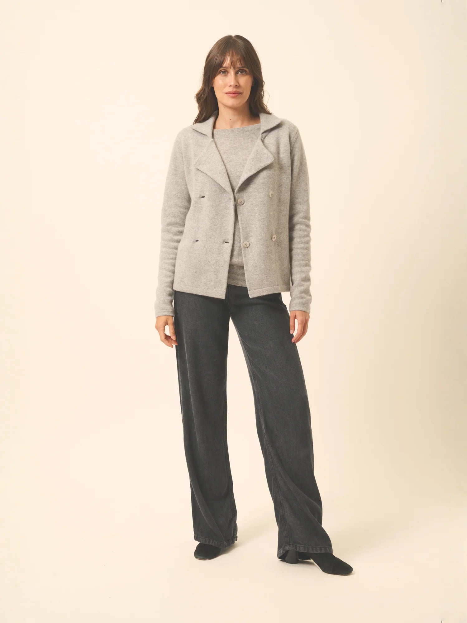 CHLOE veste boutonnée col tailleur 4 fils nuage chiné