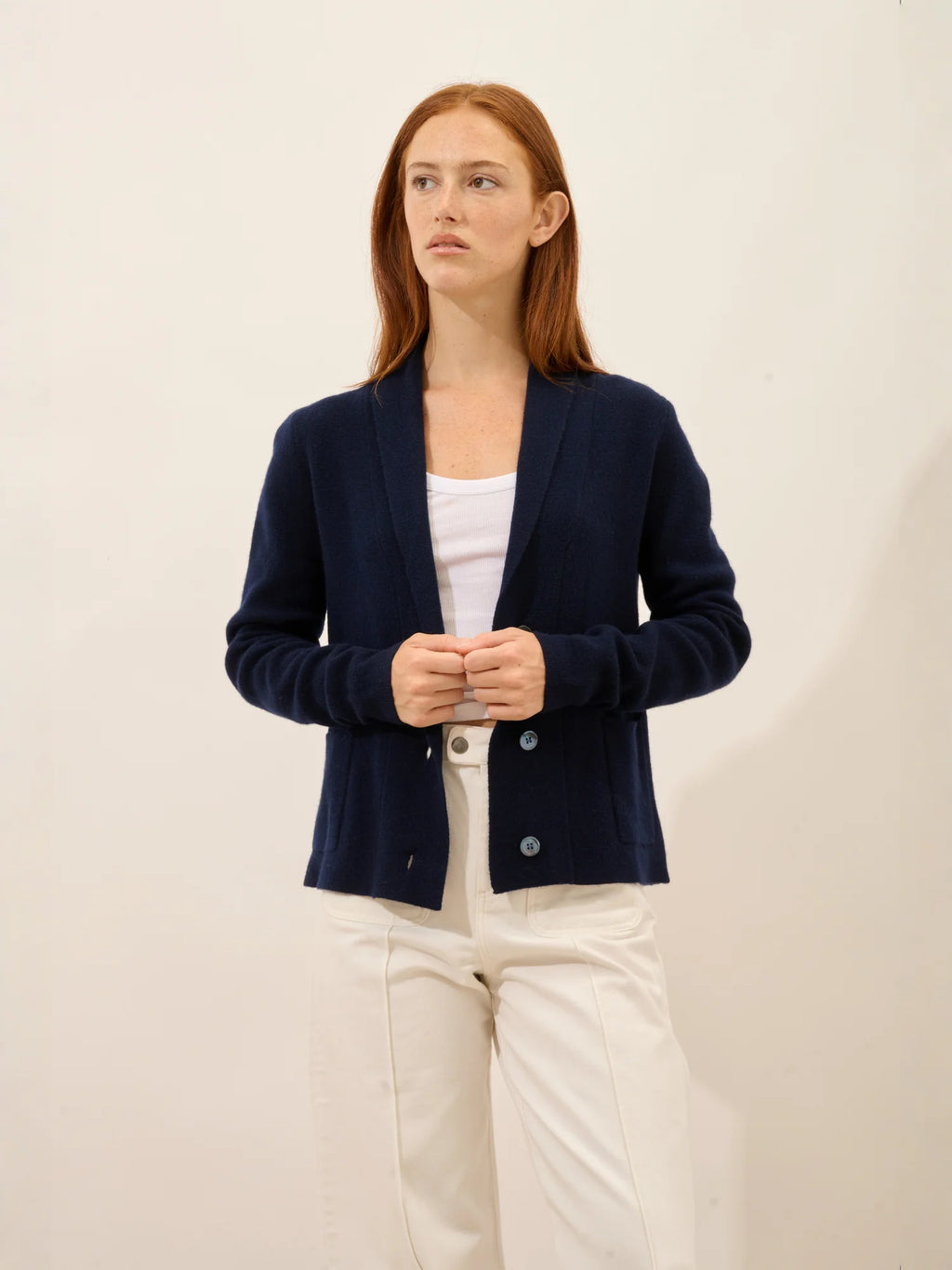 MILA jacke geknöpft schalkragen marineblau