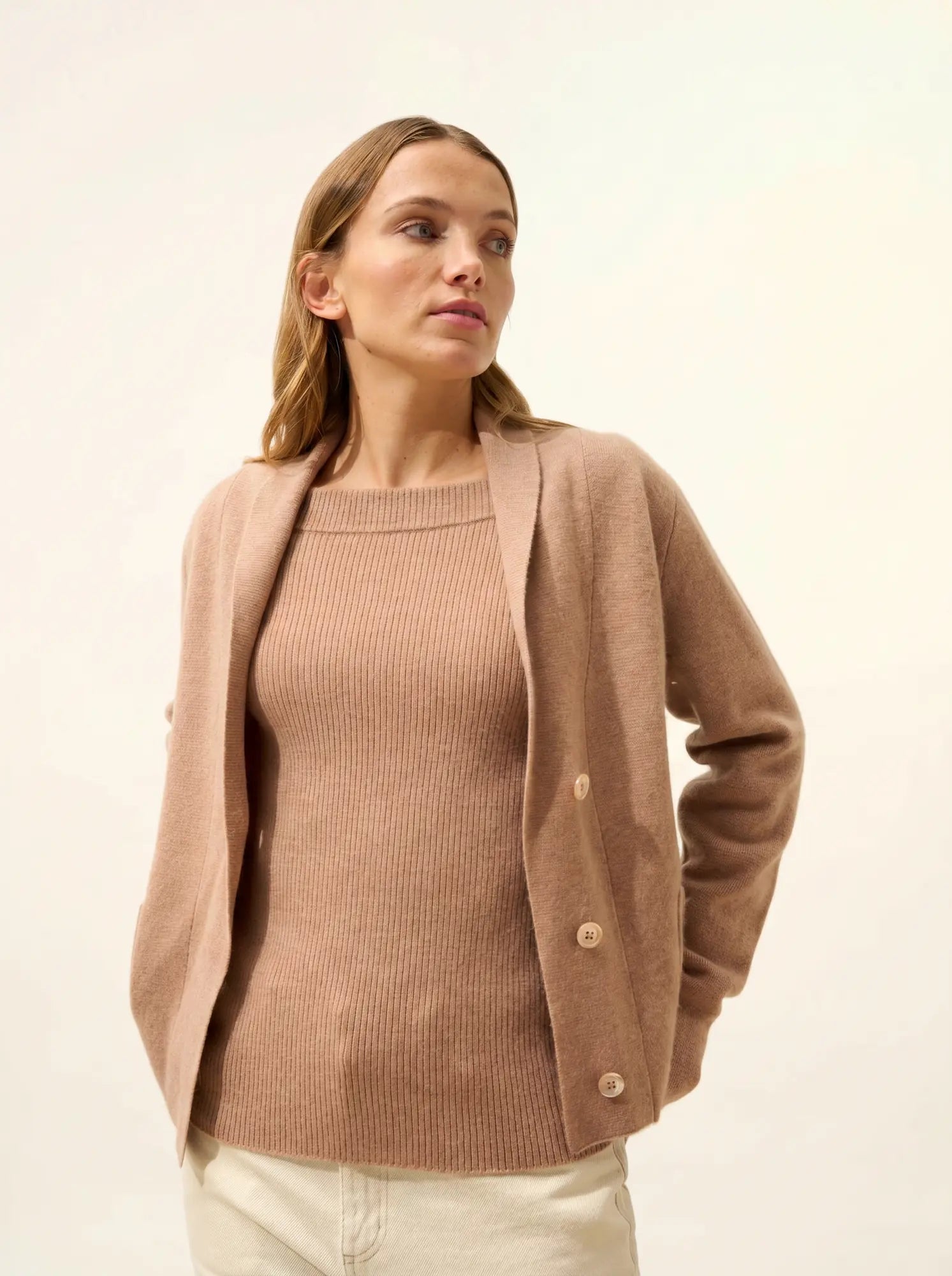 MILA jacke geknöpft schalkragen camel meliert
