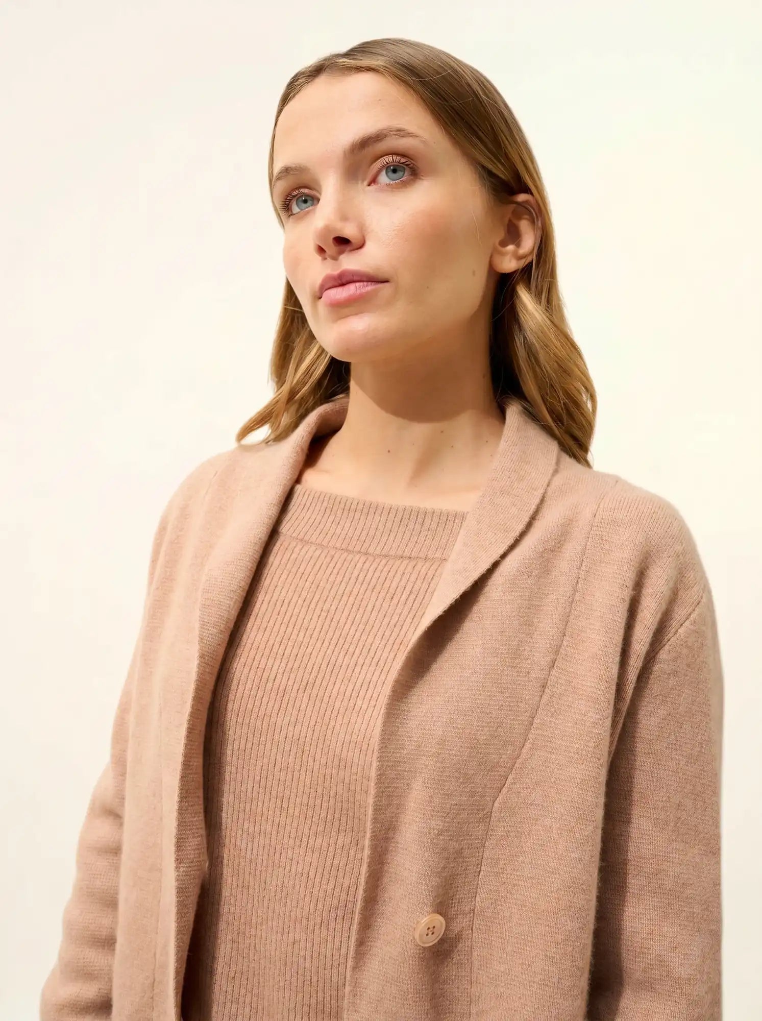 MILA jacke geknöpft schalkragen camel meliert