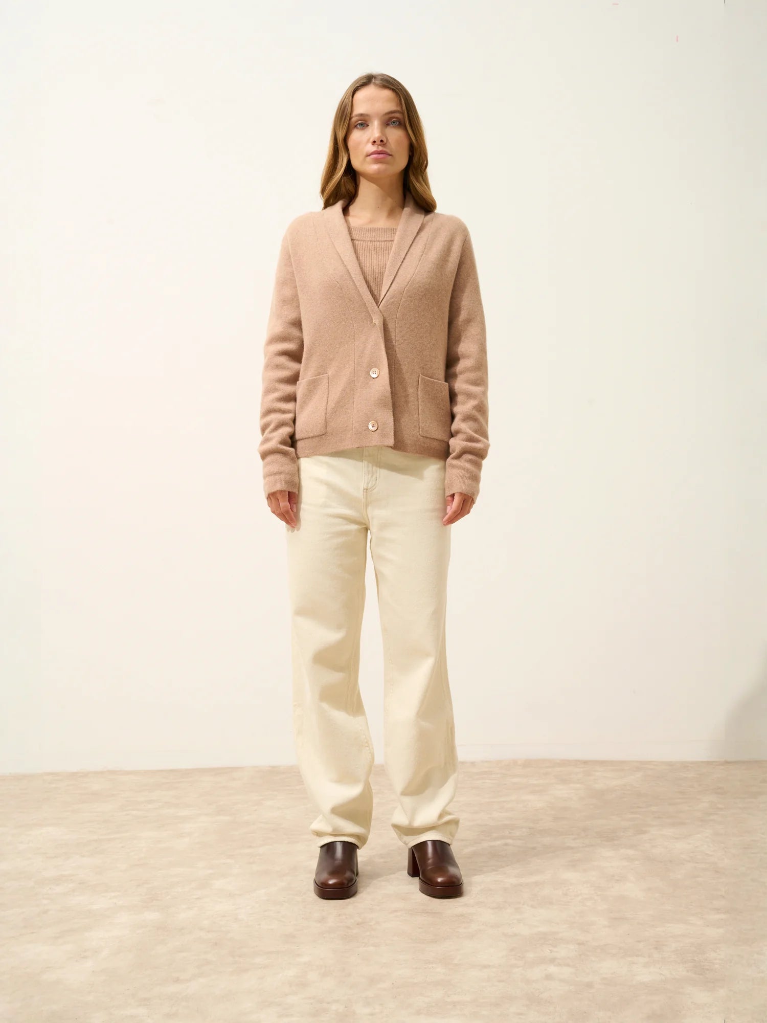 MILA jacke geknöpft schalkragen camel meliert
