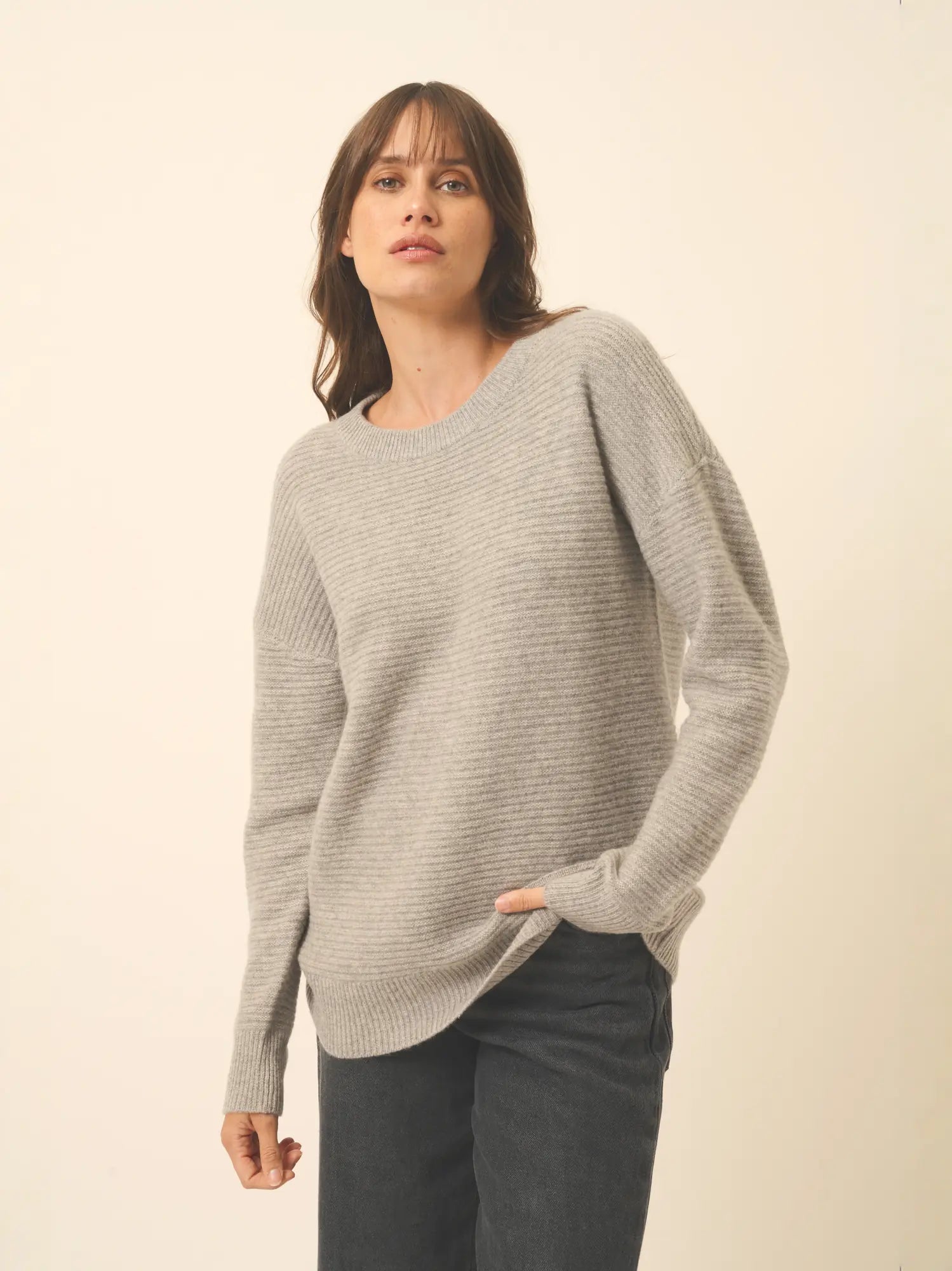 LOUNA pullover rundhalsausschnitt 4-fädig wolke meliert