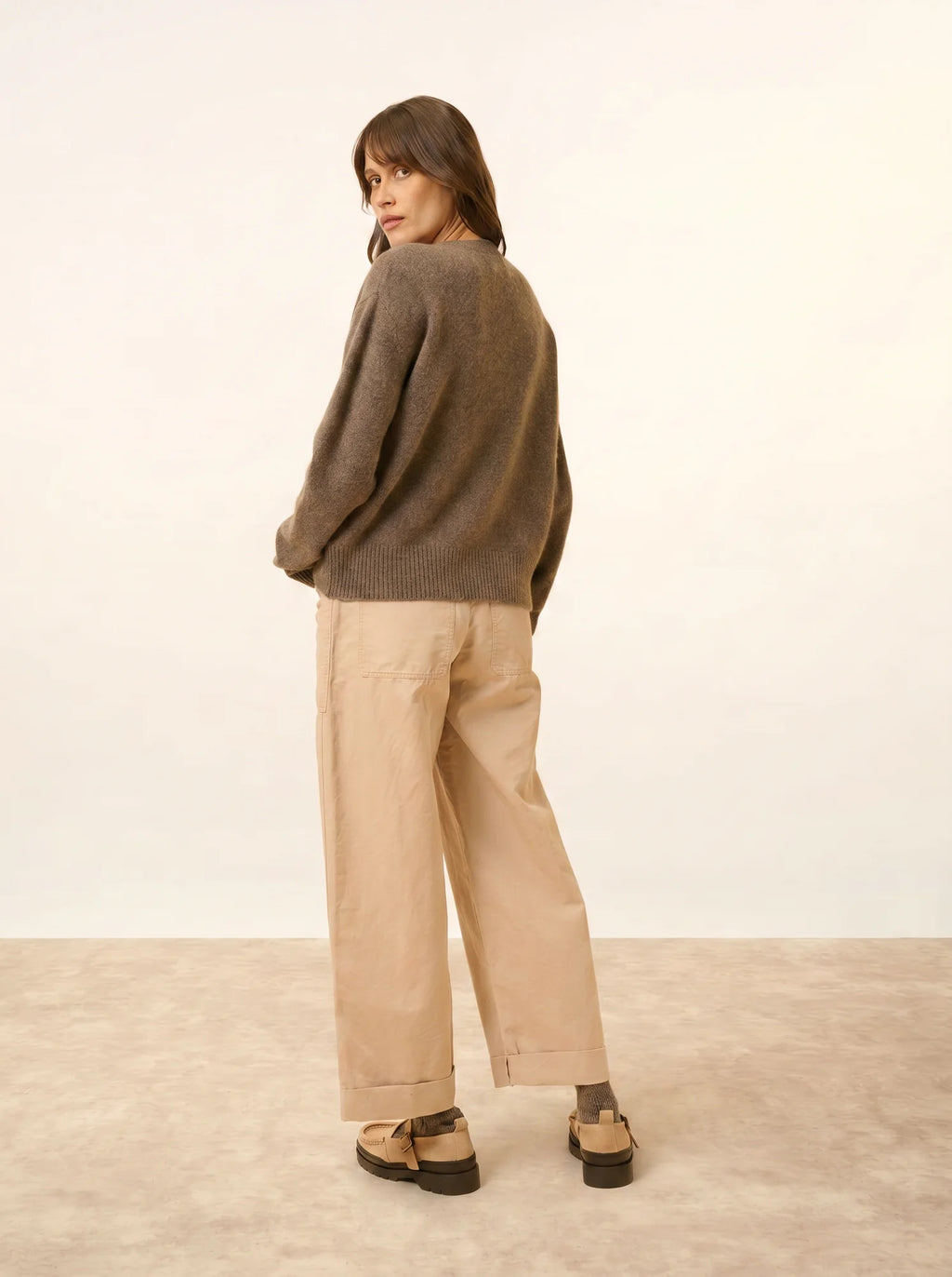 MARGAUX pullover rundhalsausschnitt 6-fädig taupe meliert