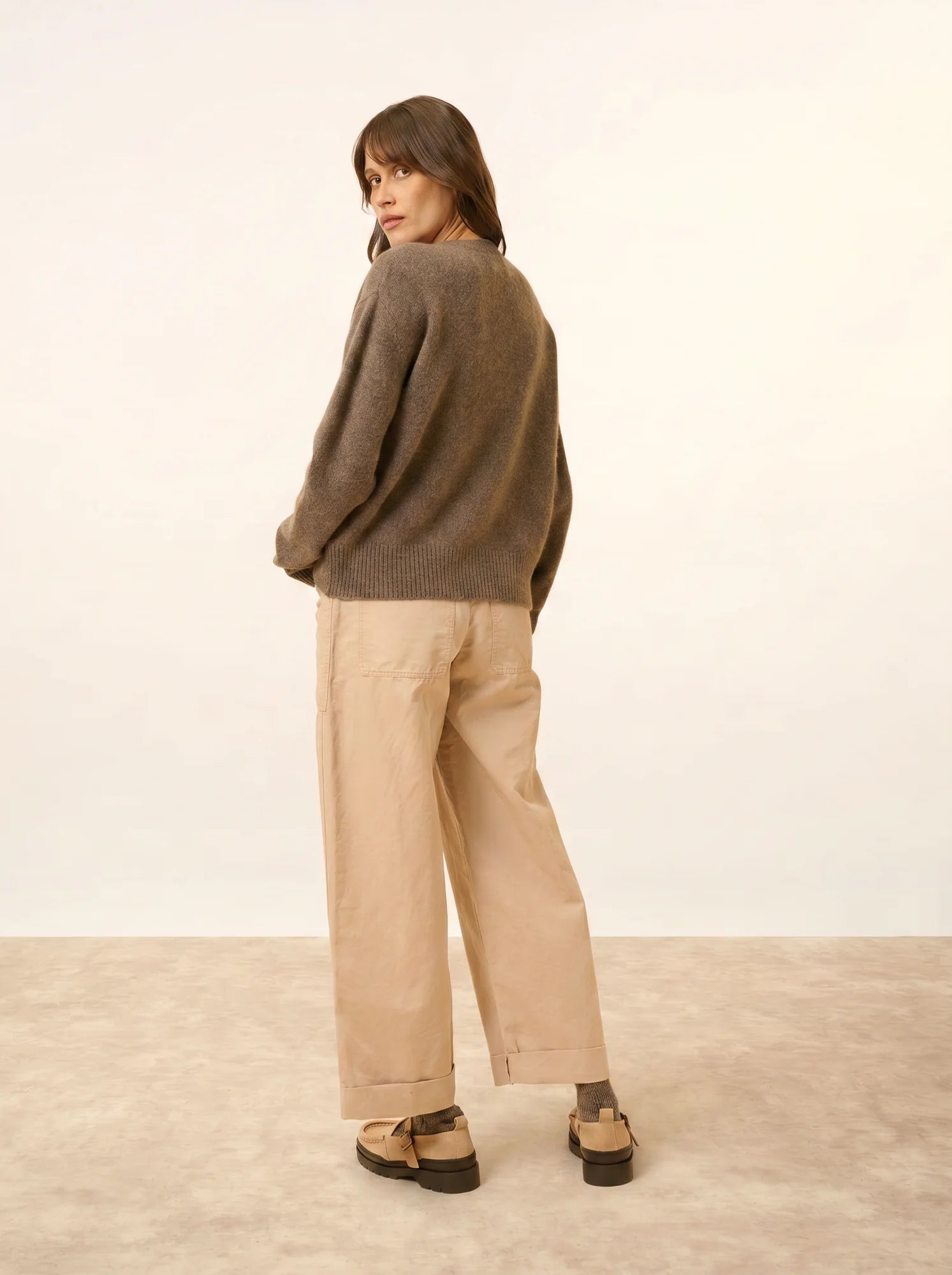 MARGAUX pullover rundhalsausschnitt 6-fädig taupe meliert