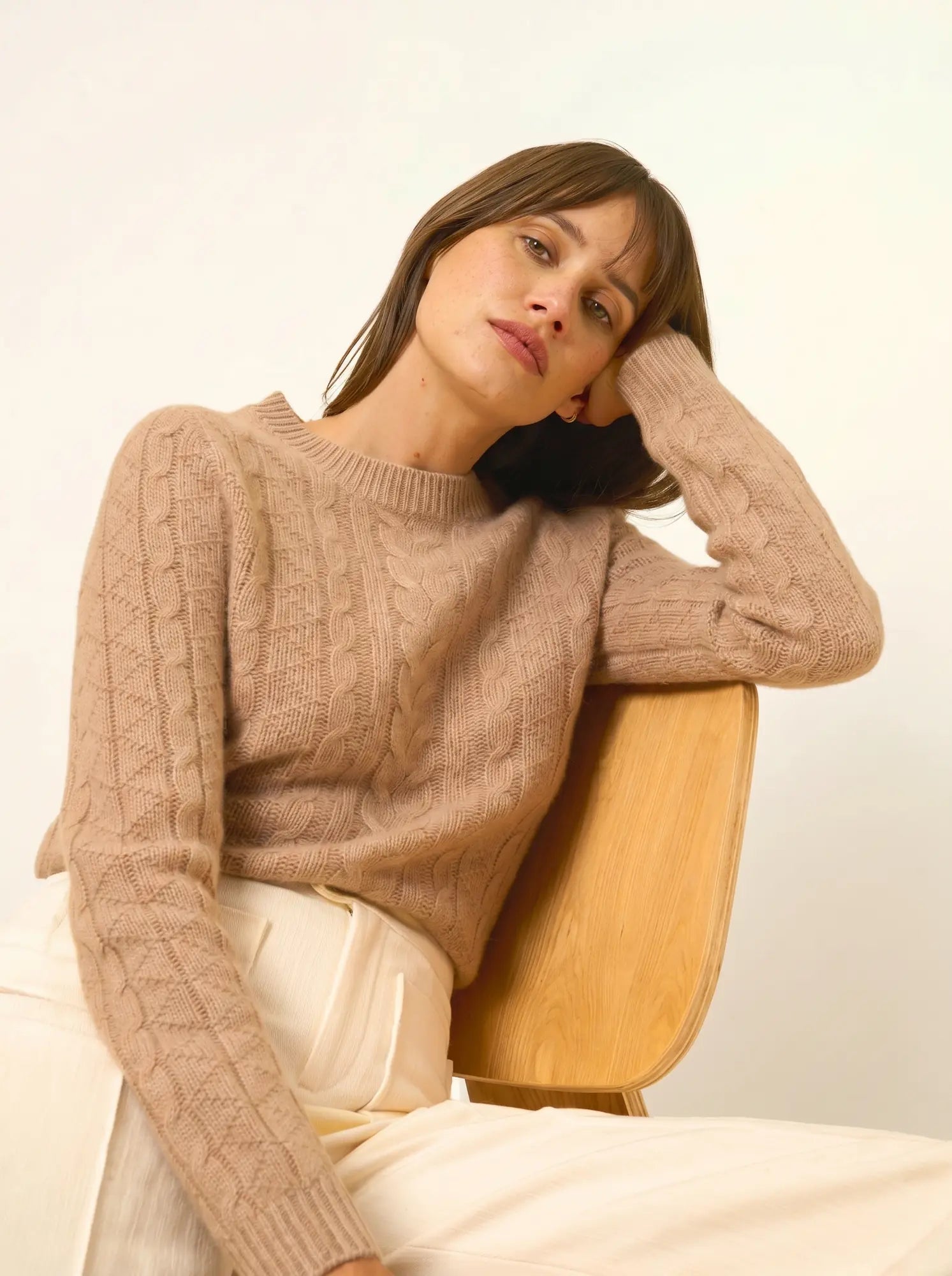 OLIVIA pullover rundhalsausschnitt 8-fädig camel meliert