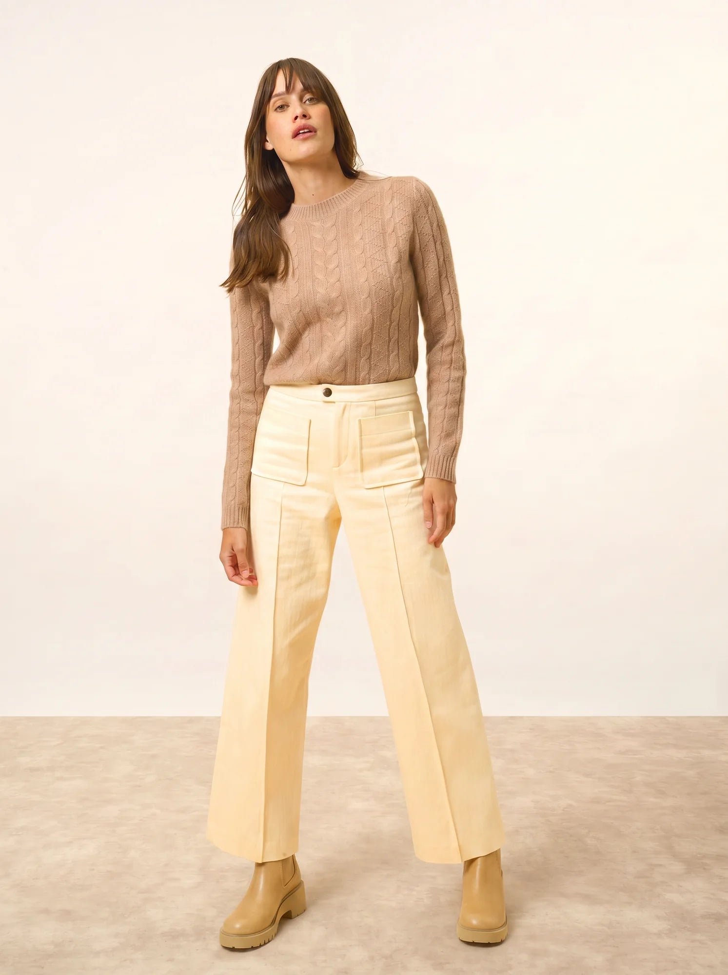 OLIVIA pullover rundhalsausschnitt 8-fädig camel meliert