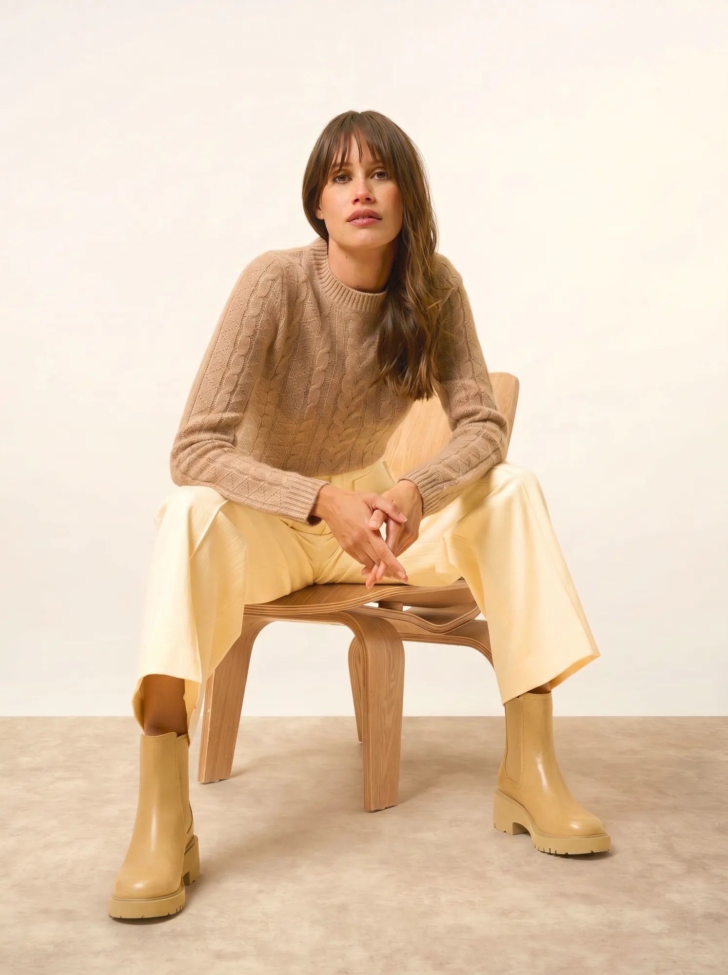OLIVIA pullover rundhalsausschnitt 8-fädig camel meliert
