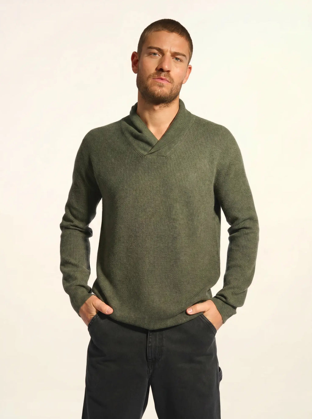 NINA pullover schalkragen khaki meliert