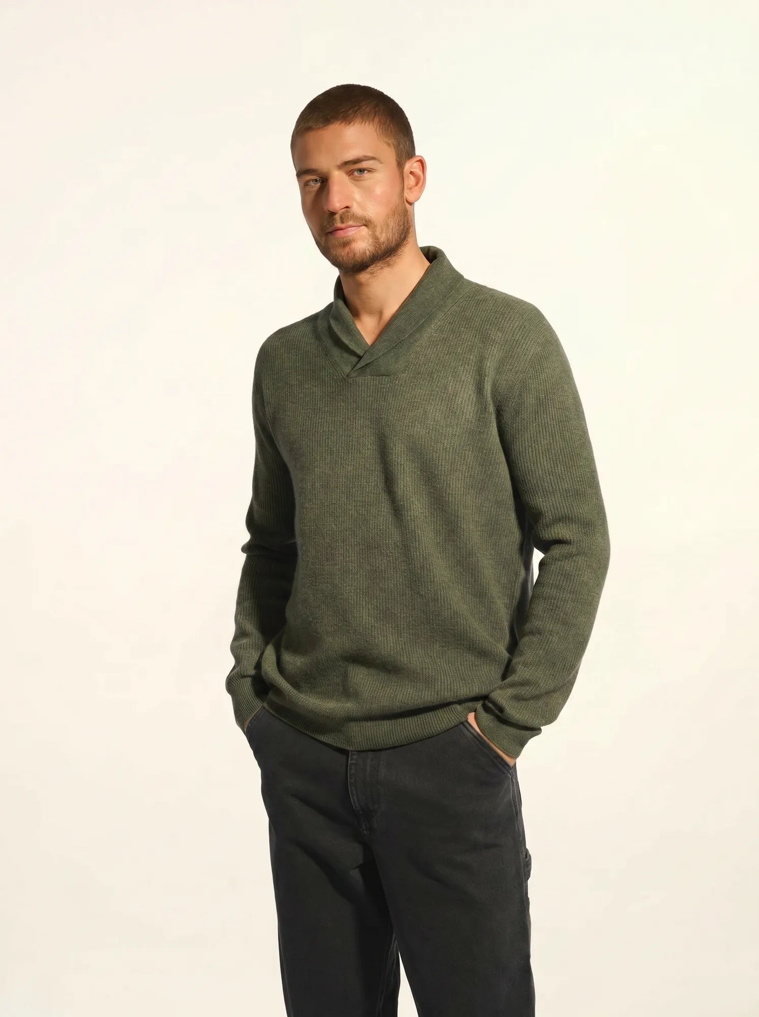 NINA pullover schalkragen khaki meliert