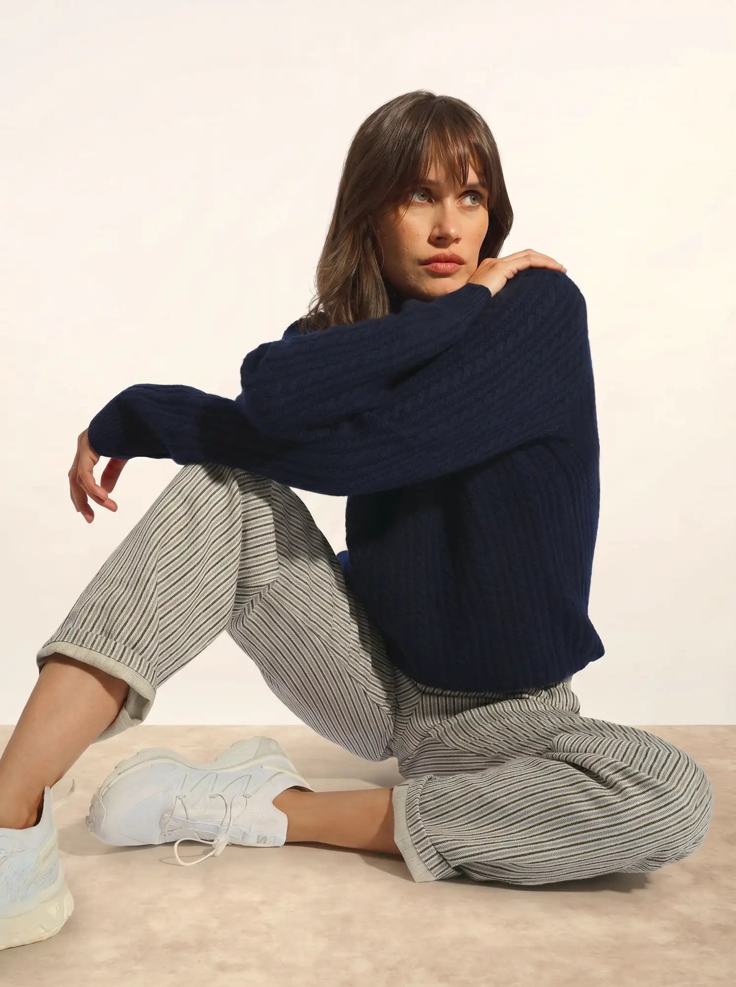 SARAH pull col rond 4 fils bleu marine